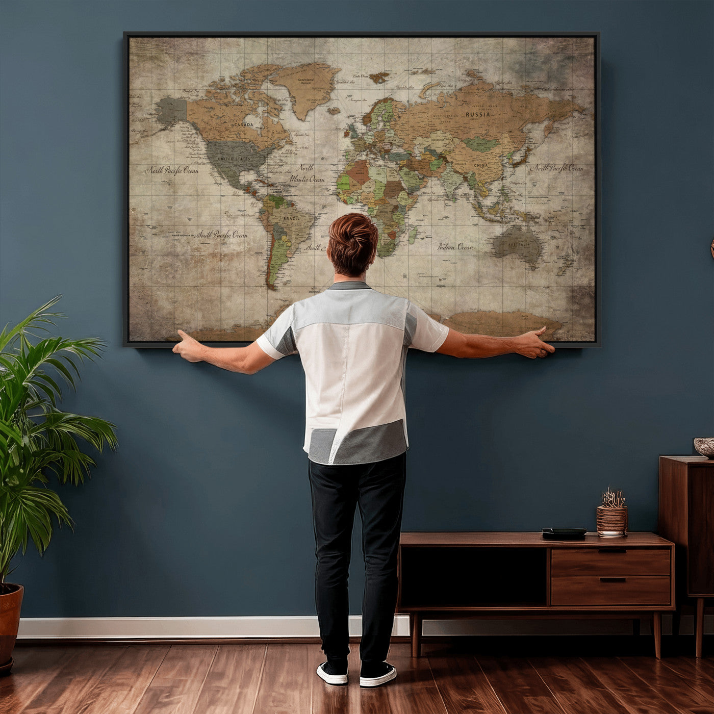 20356264-MGV-CV-36X24 - World Map Wall Art Canvas Print, Modern Decorative Framed Map Artwork Prints for Living Room, Office, Bedroom Wall Decor