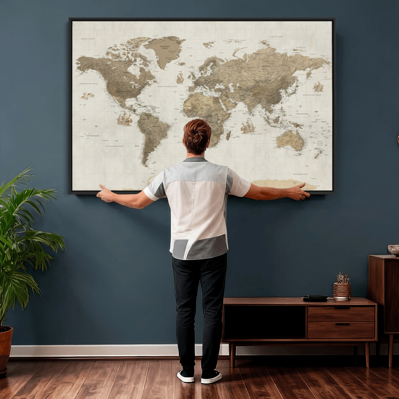 28283260-MGV-CV-36X24 - World Map Wall Art Canvas Print, Modern Decorative Framed Map Artwork Prints for Living Room, Office, Bedroom Wall Decor
