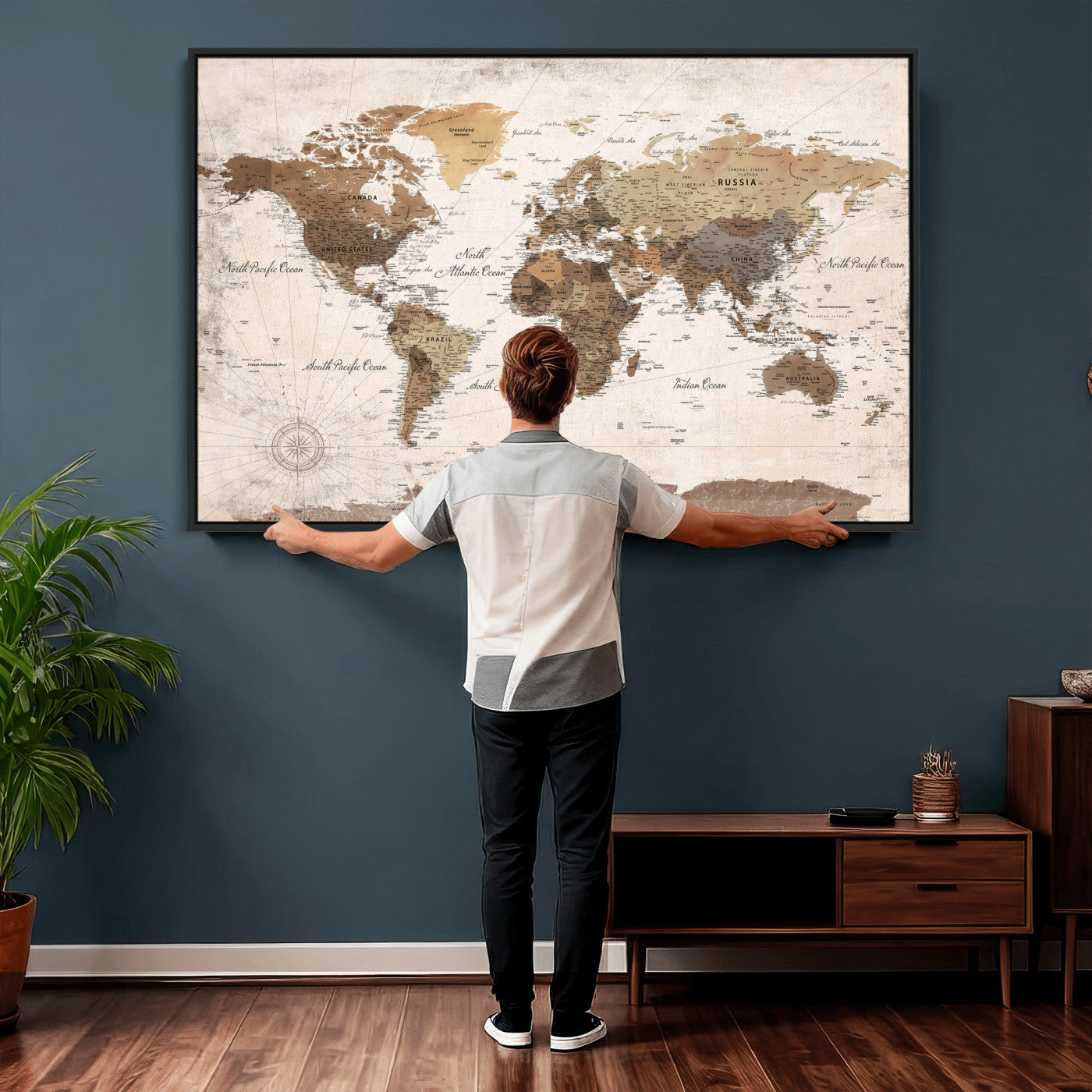 38923639-MGV-CV-36X24 - World Map Wall Art Canvas Print, Modern Decorative Framed Map Artwork Prints for Living Room, Office, Bedroom Wall Decor