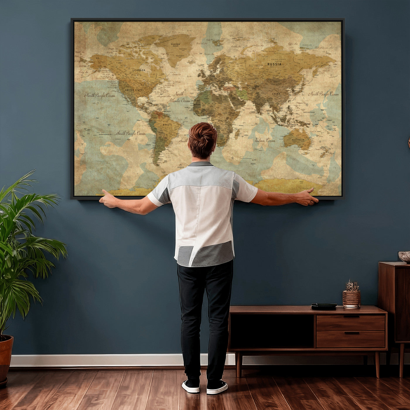 89356927-MGV-CV-36X24 - World Map Wall Art Canvas Print, Modern Decorative Framed Map Artwork Prints for Living Room, Office, Bedroom Wall Decor