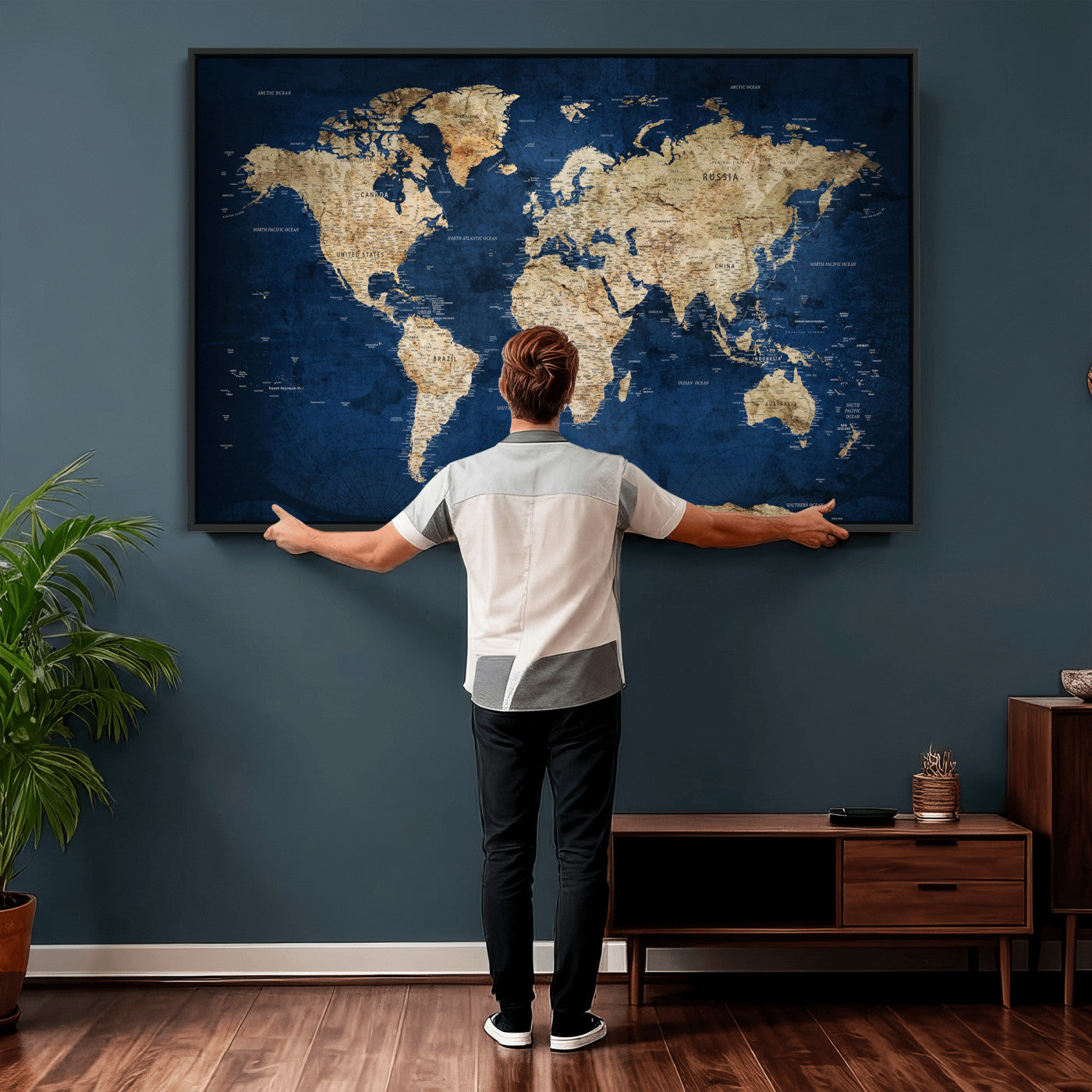 57503519-MGV-CV-36X24 - World Map Wall Art Canvas Print, Modern Decorative Framed Map Artwork Prints for Living Room, Office, Bedroom Wall Decor