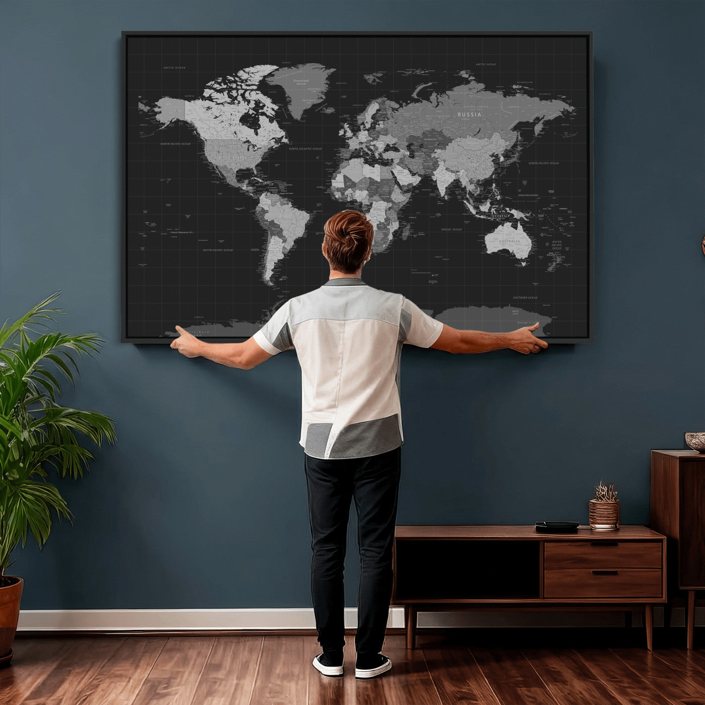 46160121-MGV-CV-36X24 - World Map Wall Art Canvas Print, Modern Decorative Framed Map Artwork Prints for Living Room, Office, Bedroom Wall Decor