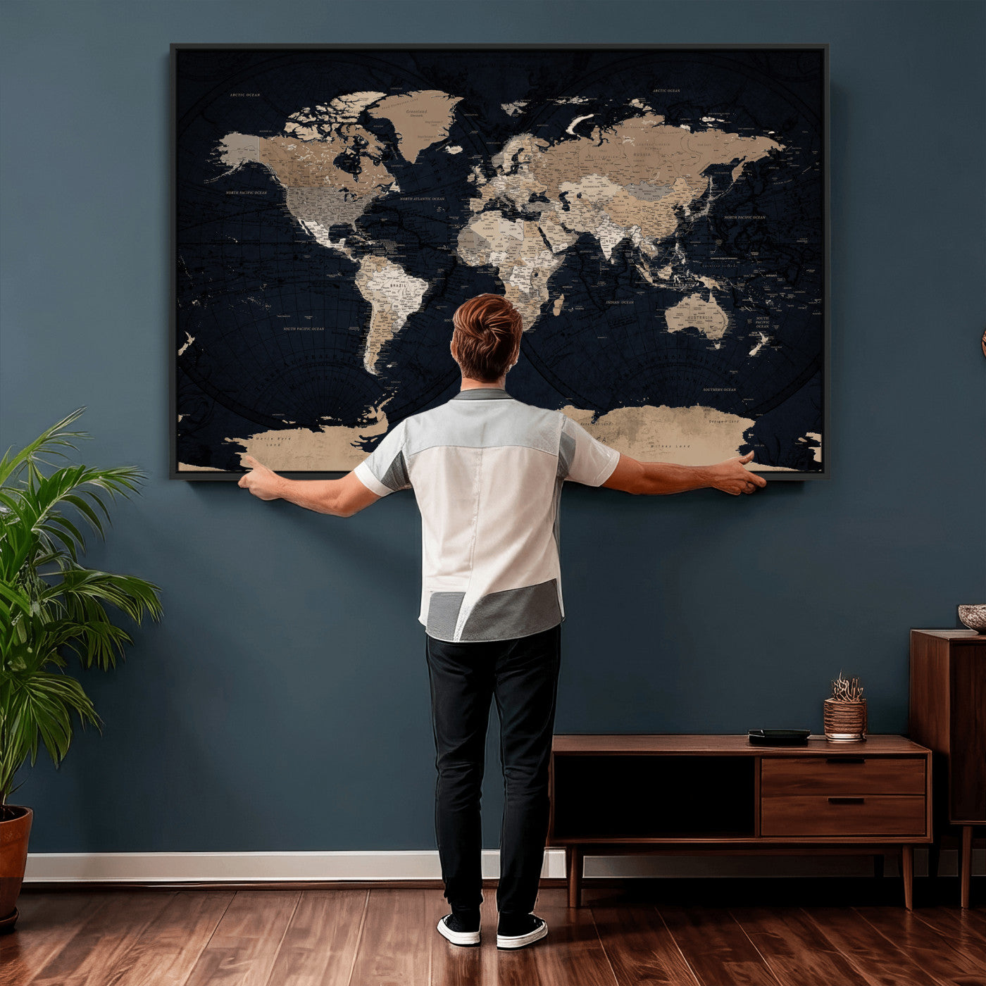 25812727-MGV-CV-36X24 - World Map Wall Art Canvas Print, Modern Decorative Framed Map Artwork Prints for Living Room, Office, Bedroom Wall Decor
