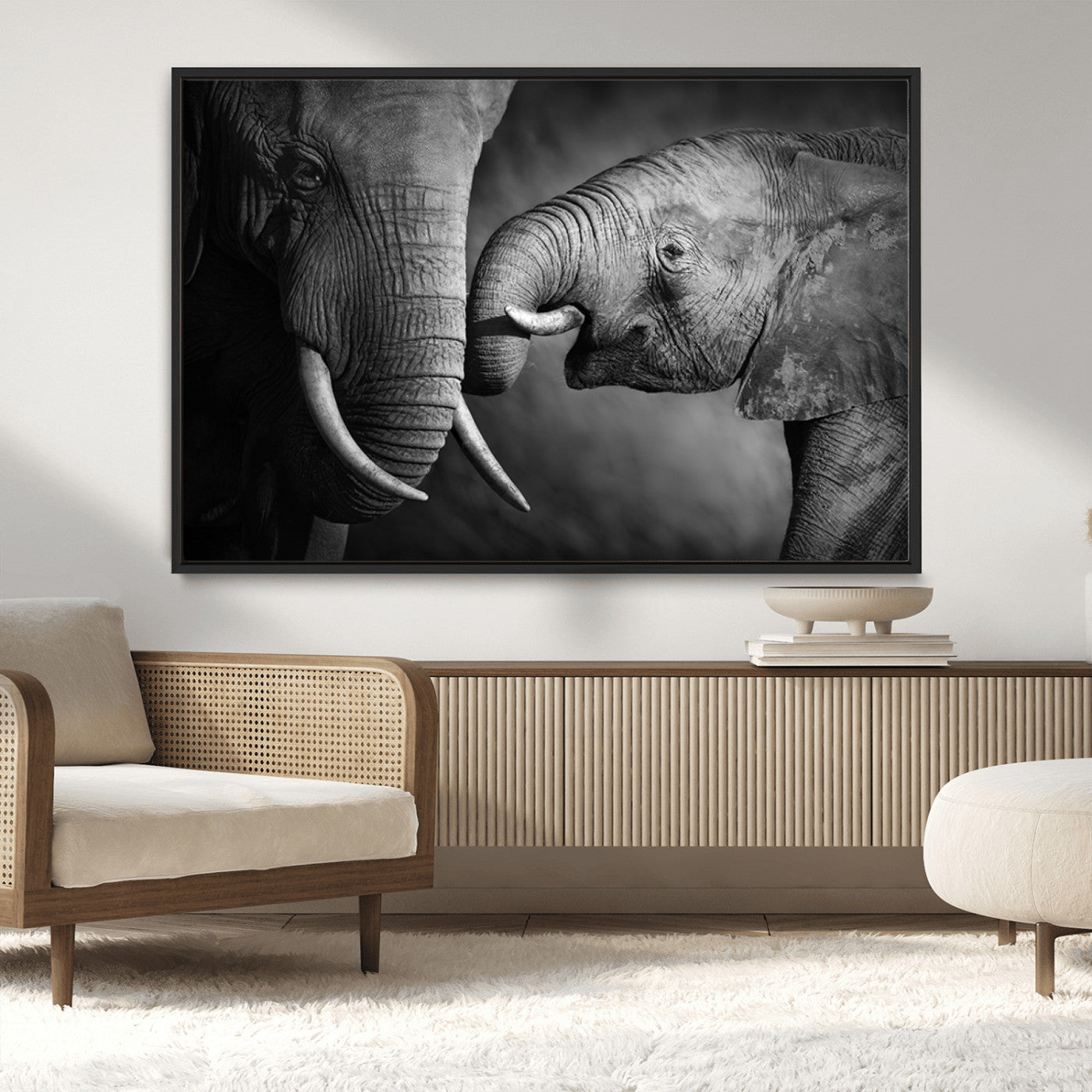 -Elephant Family Wall Art Canvas, Framed Elephant Family Canvas Print