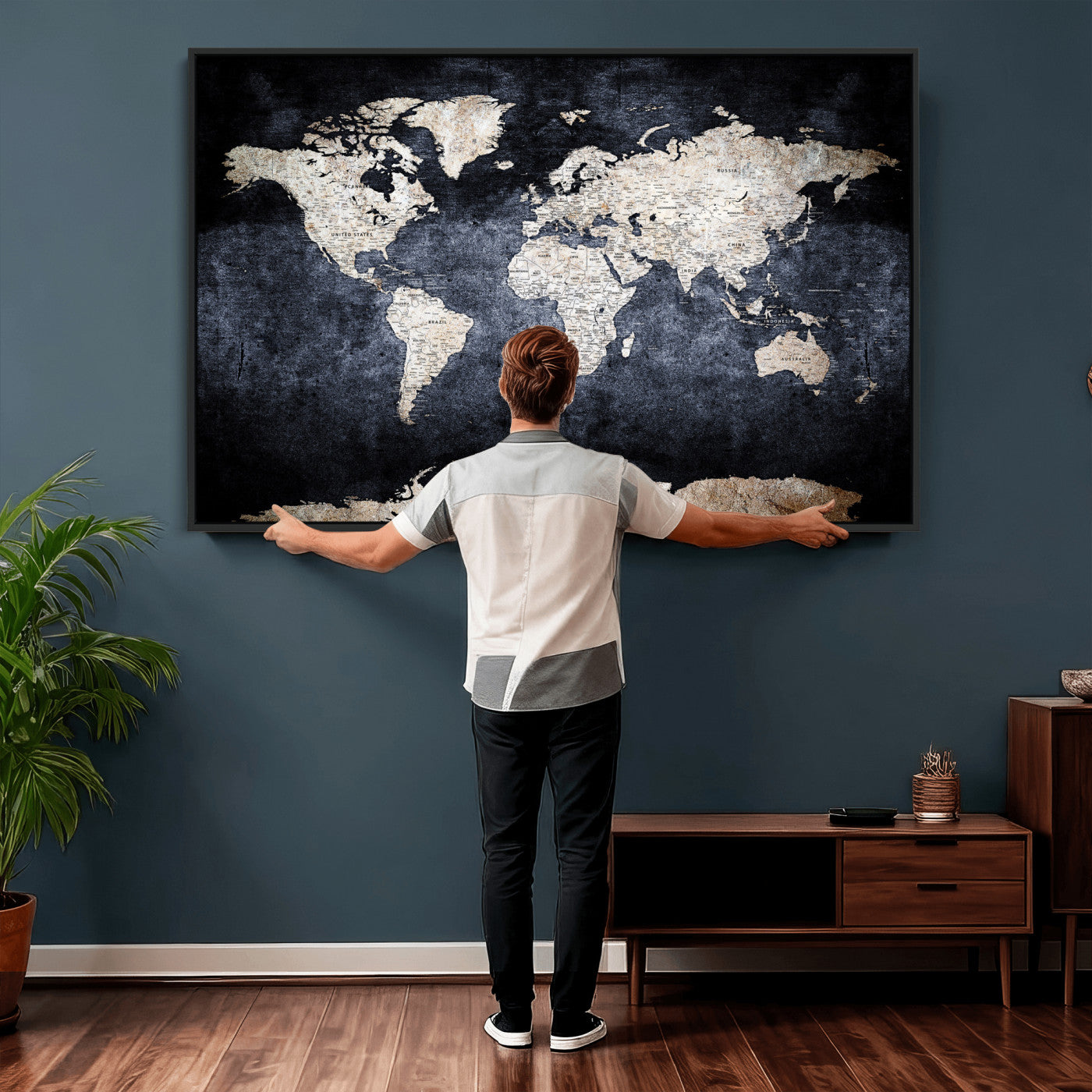 41193404-MGV-CV-36X24 - World Map Wall Art Canvas Print, Modern Decorative Framed Map Artwork Prints for Living Room, Office, Bedroom Wall Decor