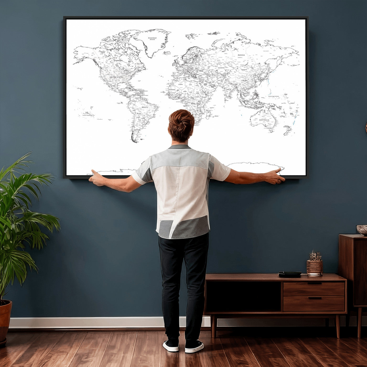 21002736-MGV-CV-36X24 - World Map Wall Art Canvas Print, Modern Decorative Framed Map Artwork Prints for Living Room, Office, Bedroom Wall Decor