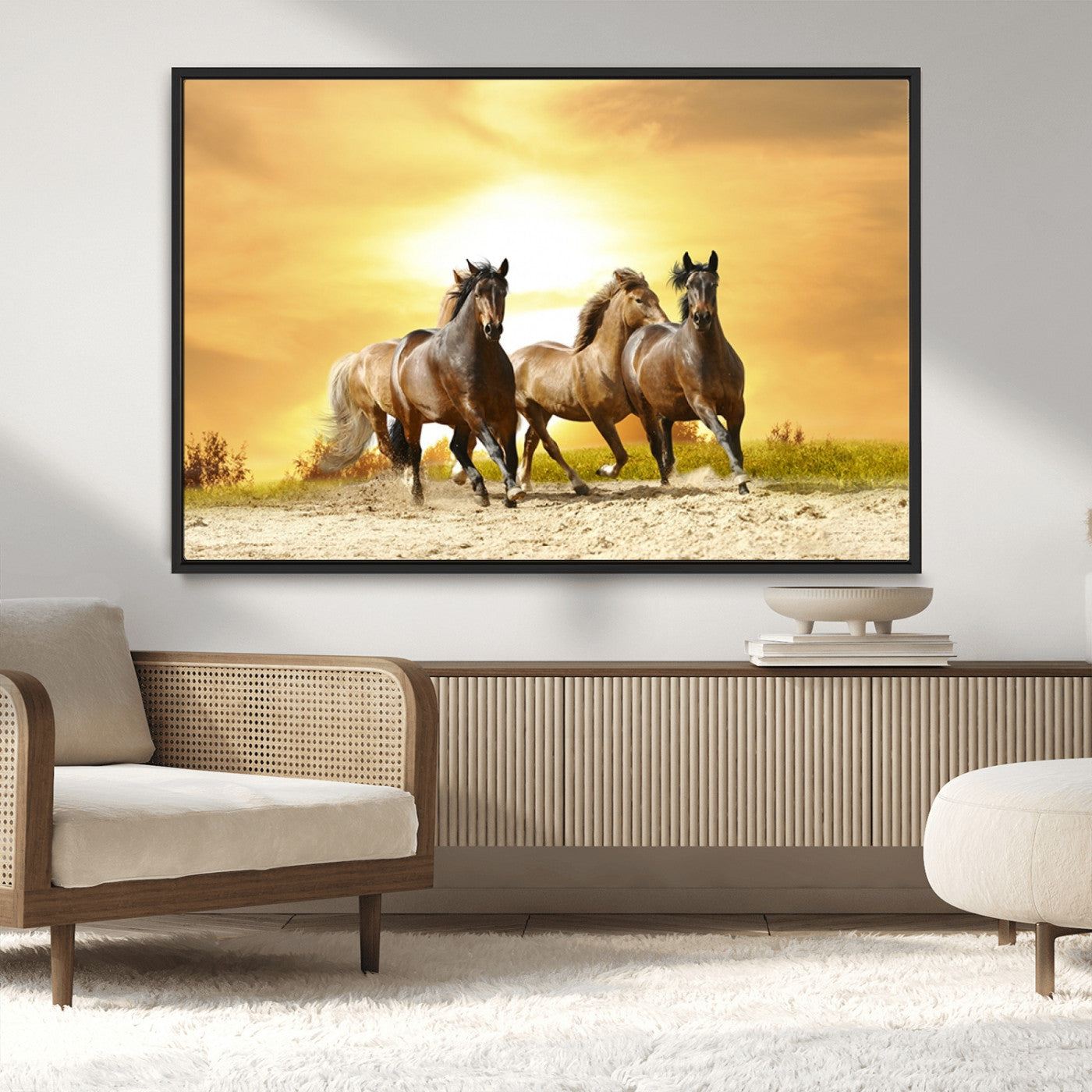 -Wild Horses Wall Art Canvas Print – Framed Galloping Herd Animal Artwork for Home, Office, Living Room, Guest Room