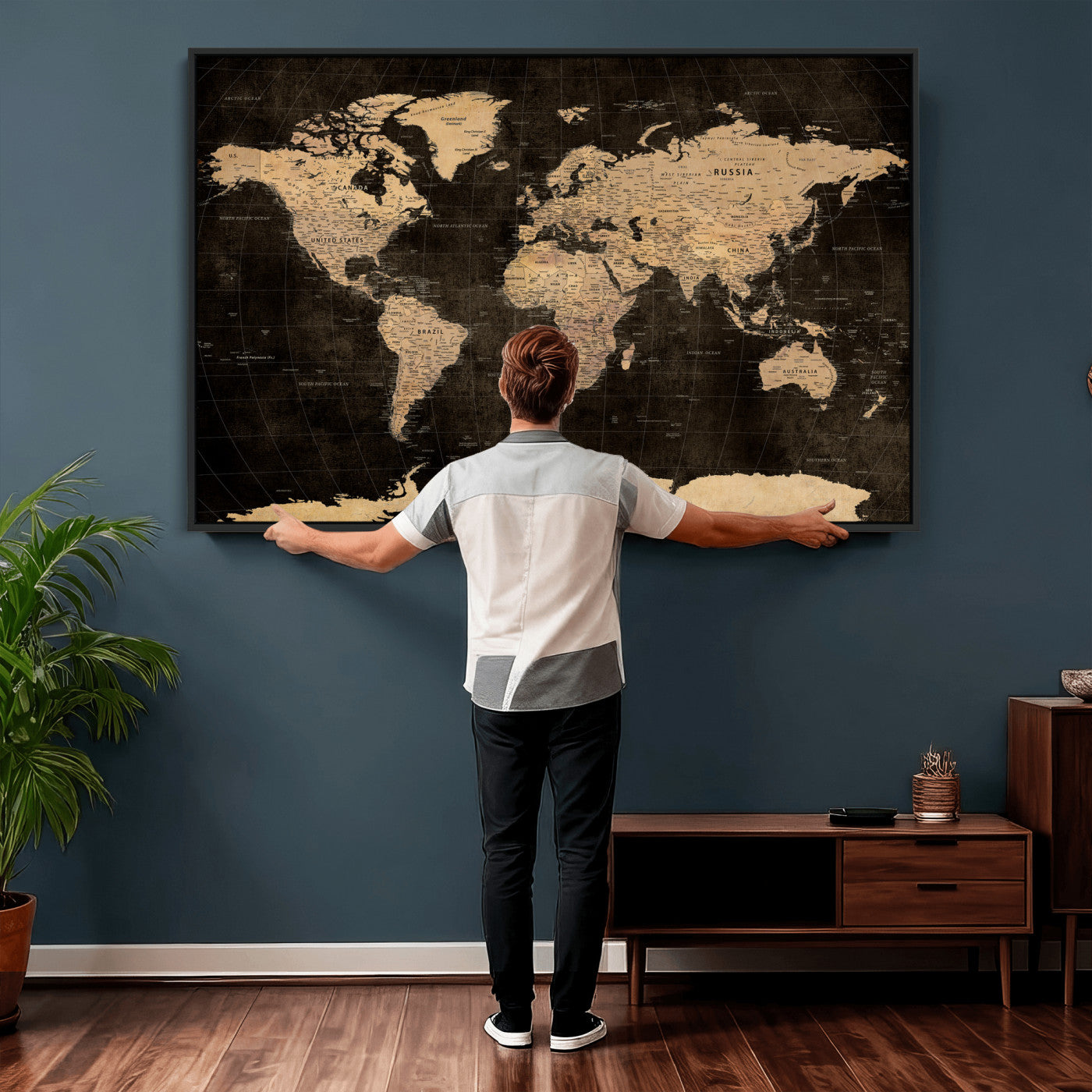 17790470-MGV-CV-36X24 - World Map Wall Art Canvas Print, Modern Decorative Framed Map Artwork Prints for Living Room, Office, Bedroom Wall Decor