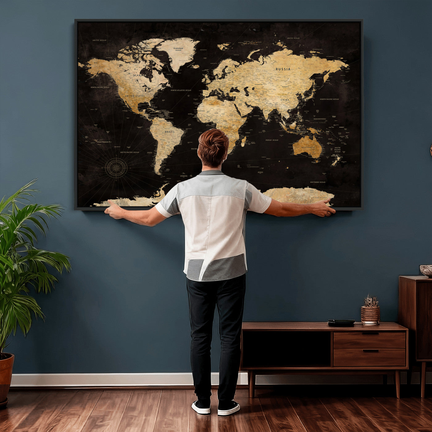 70468159-MGV-CV-36X24 - World Map Wall Art Canvas Print, Modern Decorative Framed Map Artwork Prints for Living Room, Office, Bedroom Wall Decor