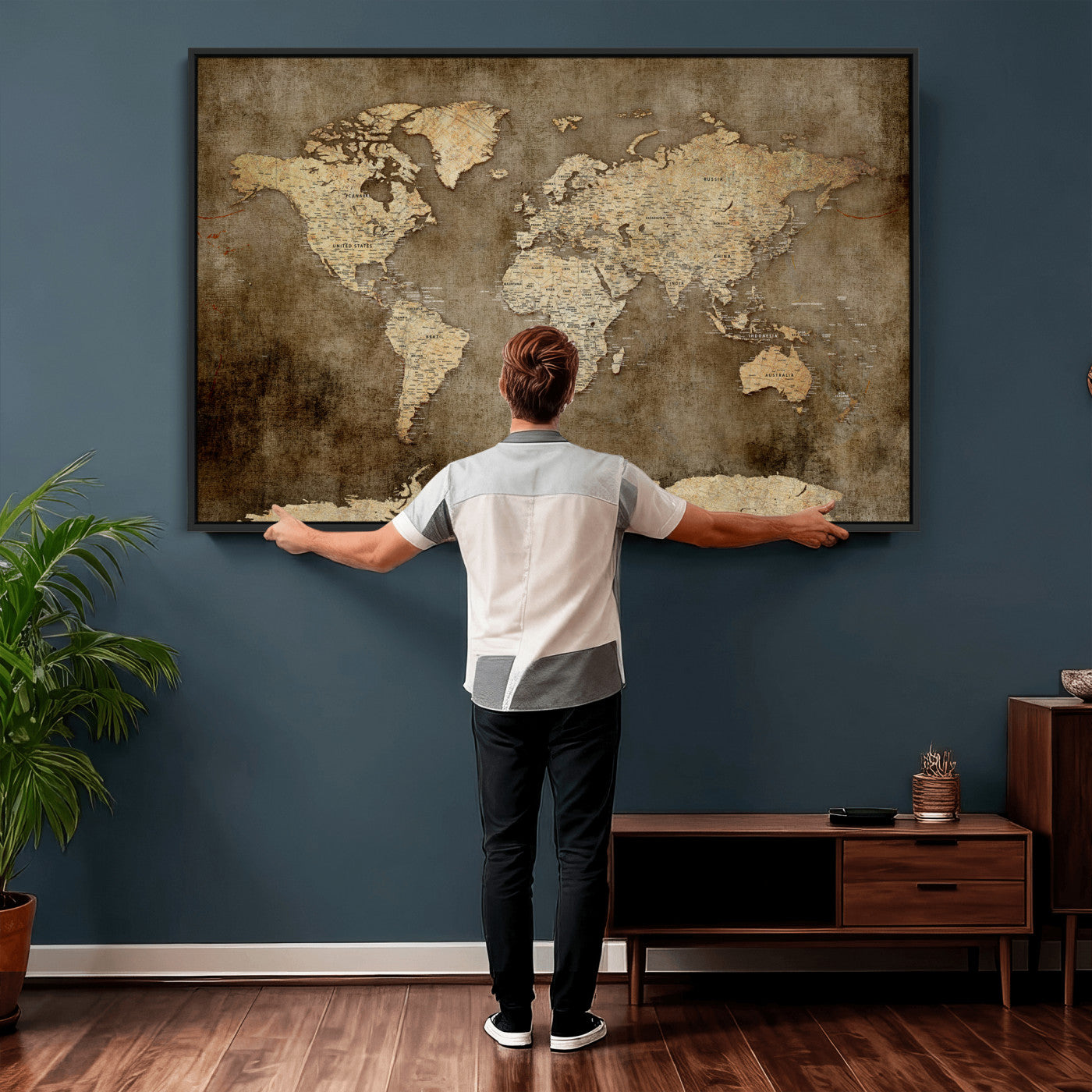 35847542-MGV-CV-36X24 - World Map Wall Art Canvas Print, Modern Decorative Framed Map Artwork Prints for Living Room, Office, Bedroom Wall Decor