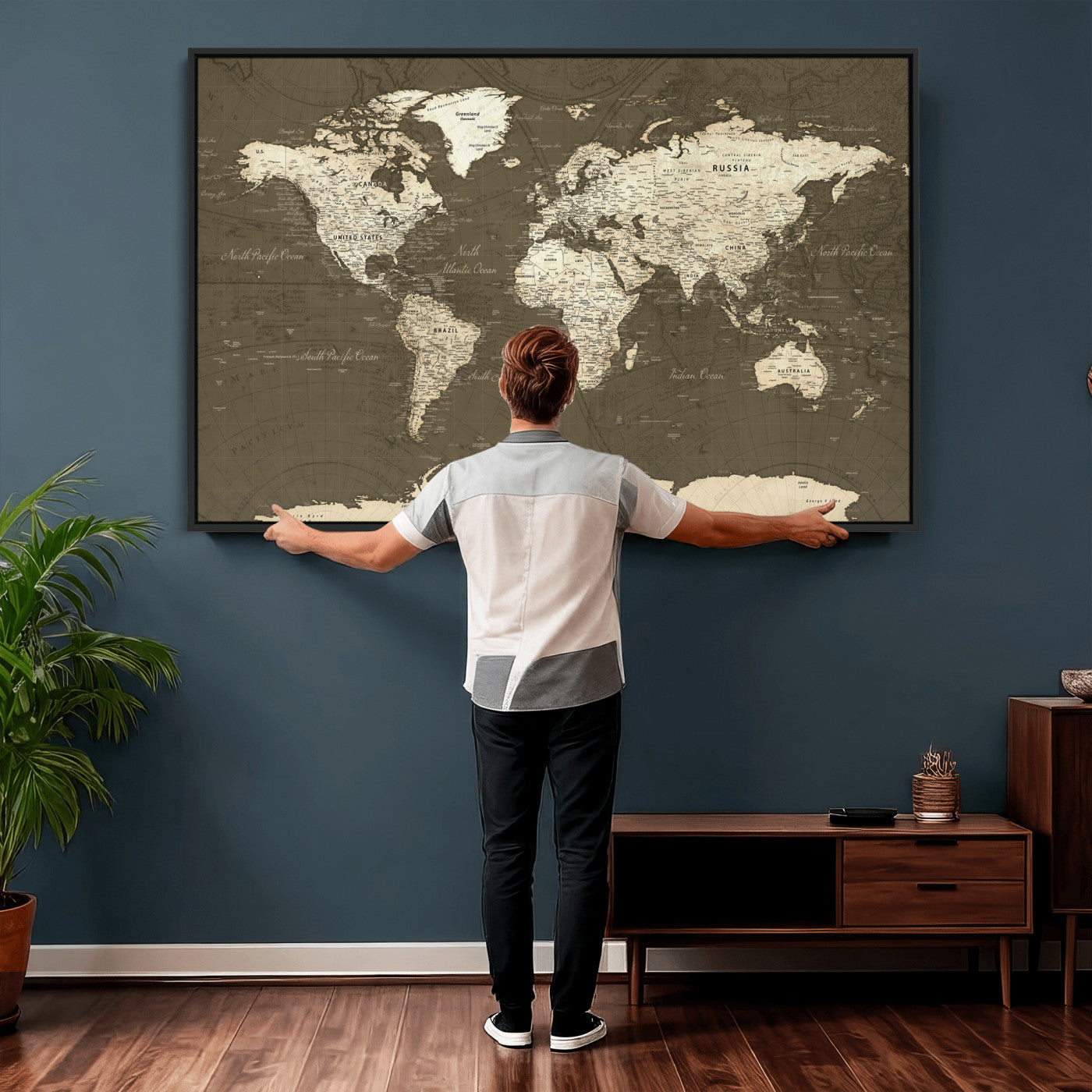 33202610-MGV-CV-36X24 - World Map Wall Art Canvas Print, Modern Decorative Framed Map Artwork Prints for Living Room, Office, Bedroom Wall Decor
