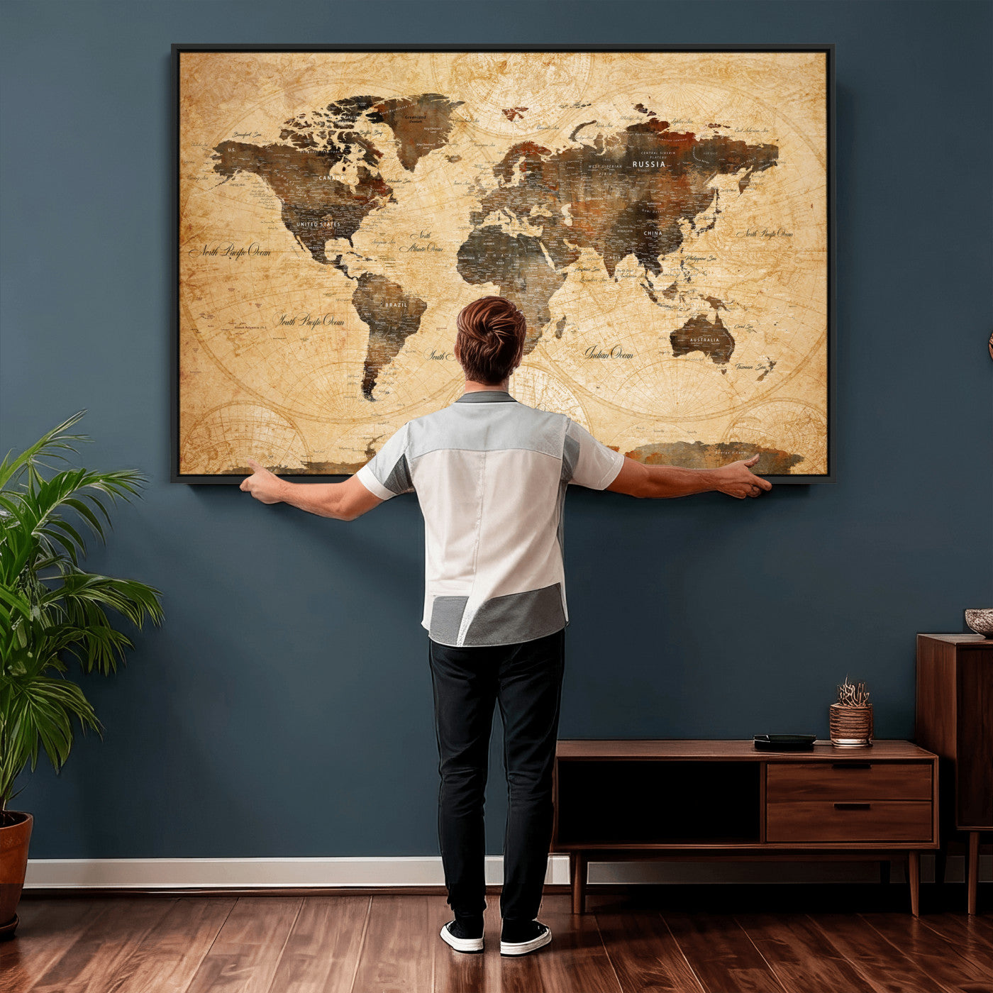 63156625-MGV-CV-36X24 - World Map Wall Art Canvas Print, Modern Decorative Framed Map Artwork Prints for Living Room, Office, Bedroom Wall Decor