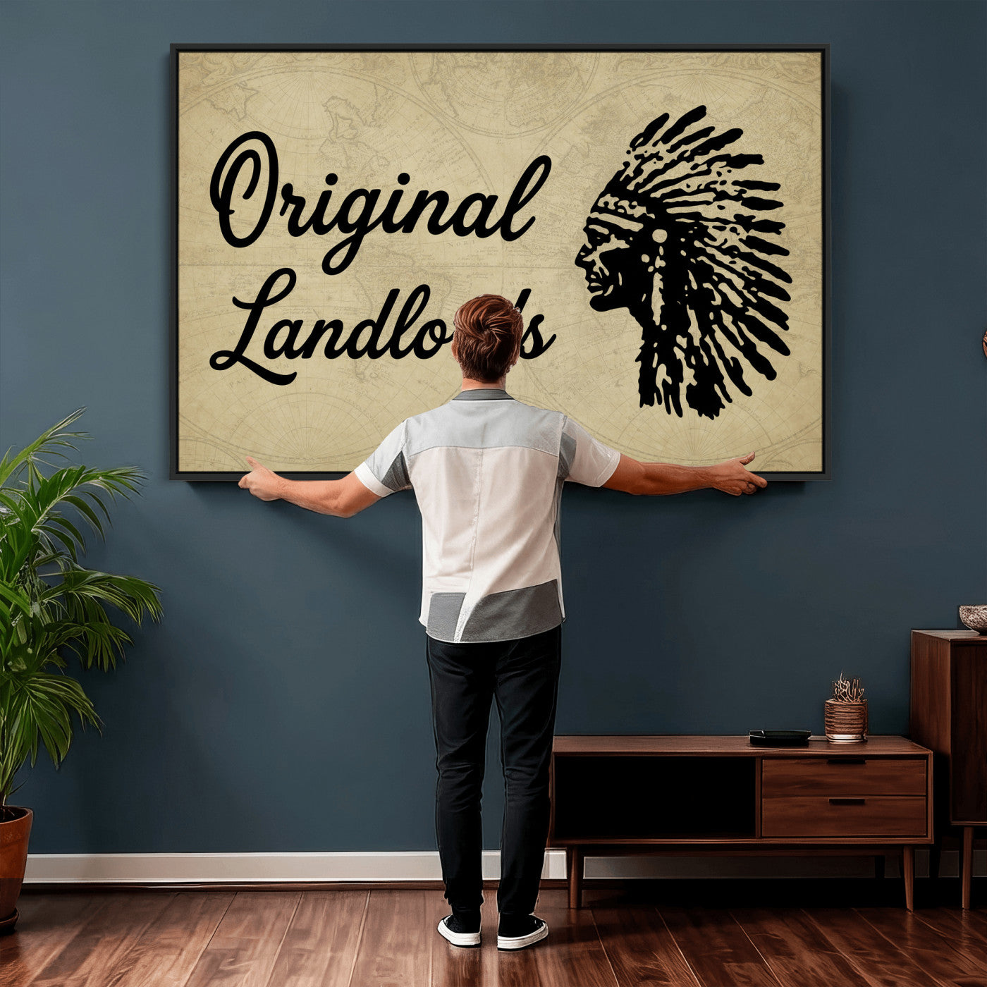 56844712-MGV-CV-36X24 - Original Landlords Wall Art Canvas Print, Native American Silhouette Artwork, Framed Wall Art Ready to Hang