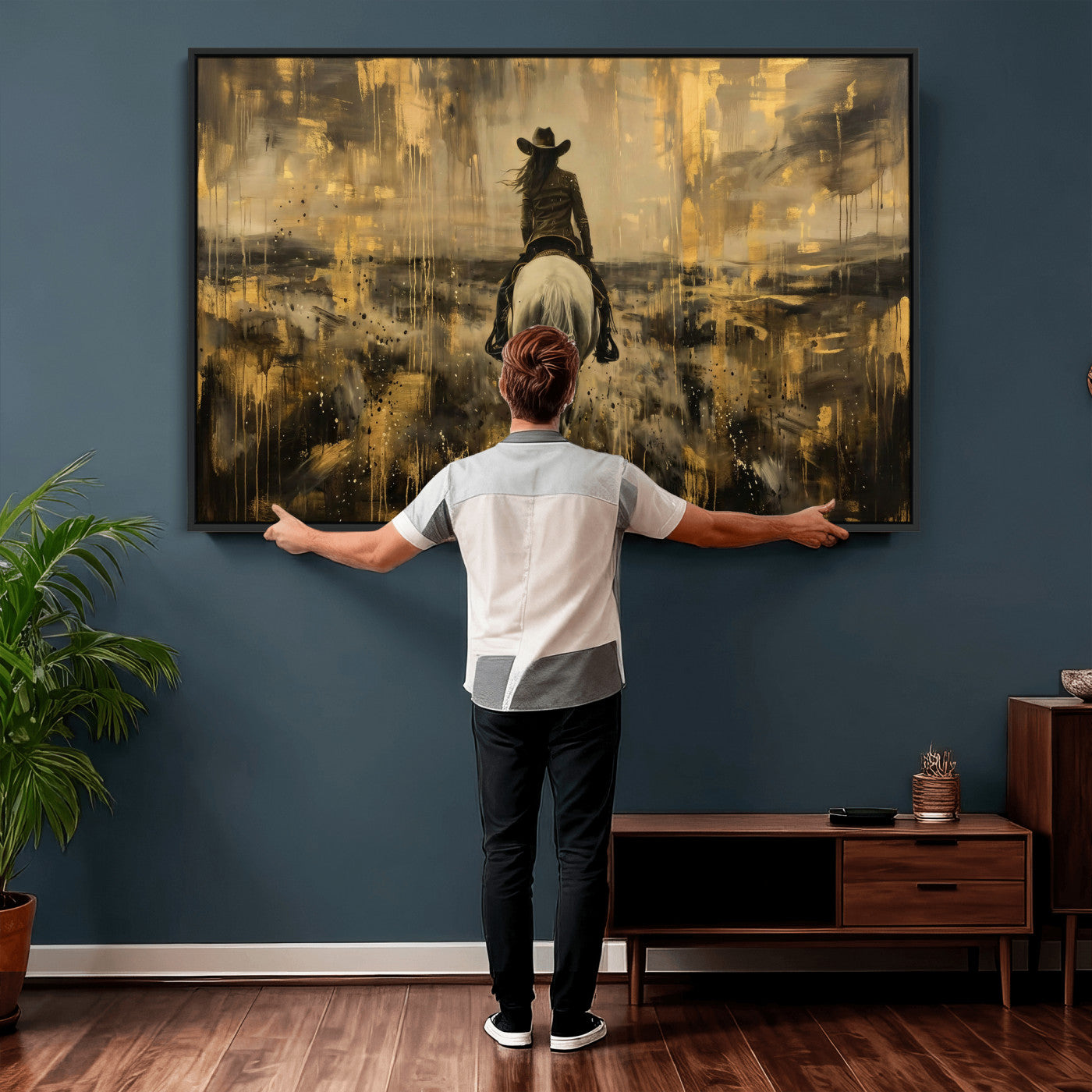 20465530-MGV-CV-36X24 - Cowgirl Wall Art Canvas Print, Western Horse Rider Wall Art, Framed Wall Art Ready to Hang