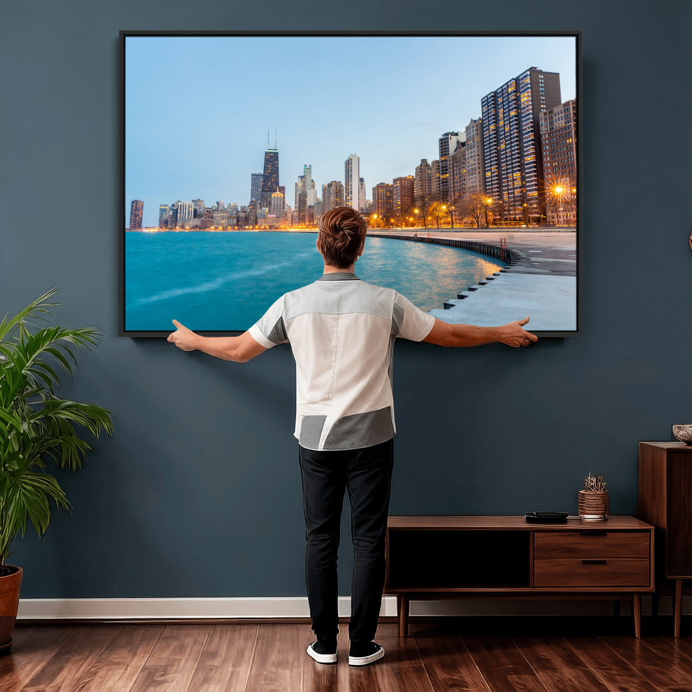 66780141-MGV-CV-36X24 - Chicago Wall Art Canvas Print, Chicago City Downtown Night Cityscape Print for Modern Urban Wall Decor
