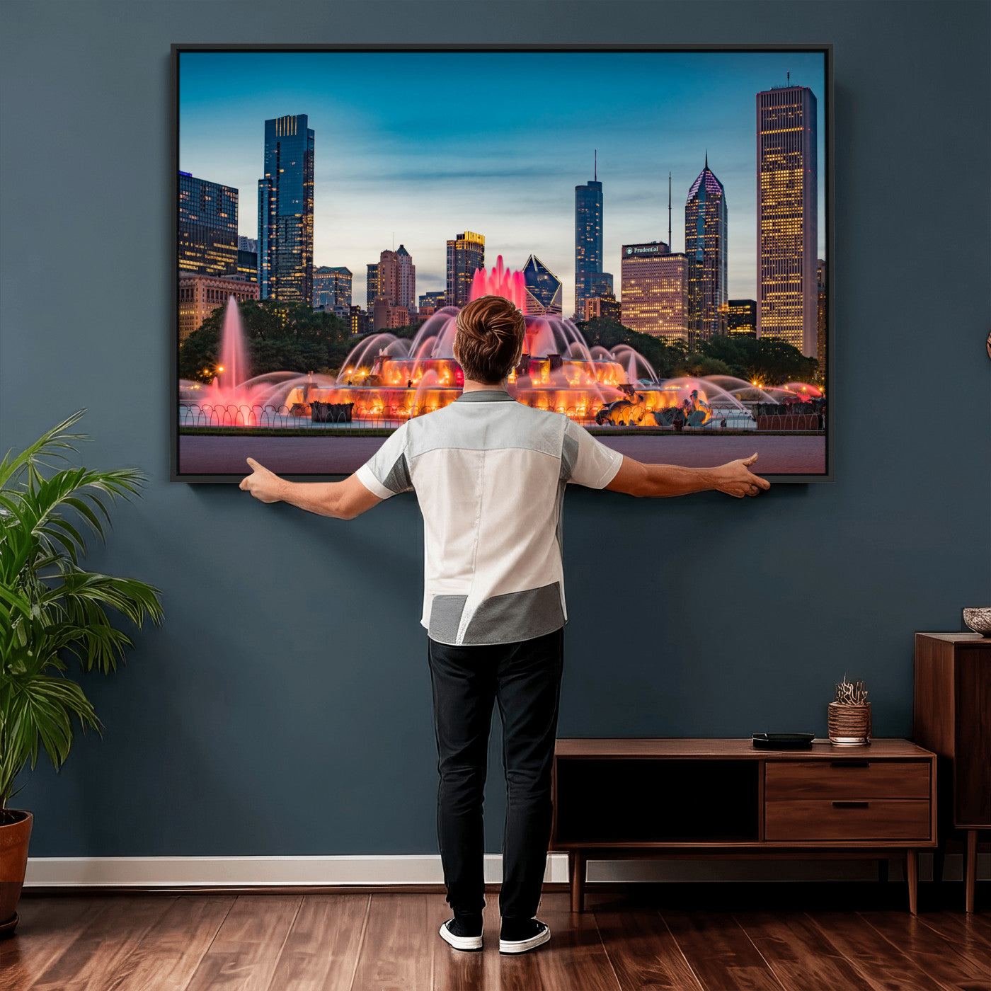 46805285-MGV-CV-36X24 - Chicago Wall Art Canvas Print, Chicago City Downtown Night Cityscape Print for Modern Urban Wall Decor