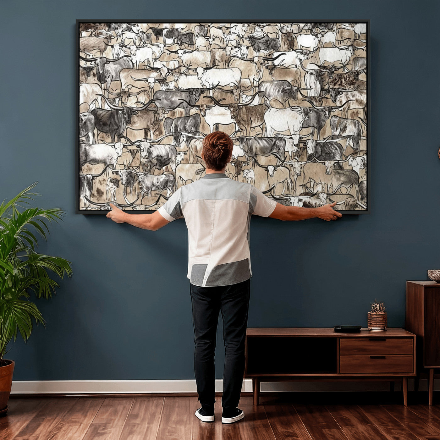 64368752-MGV-CV-36X24 - Farmhouse Animals Wall Art Canvas Print - Abstract Farm Animal Drawing Mid-Century Wall Art for Cabin Decor