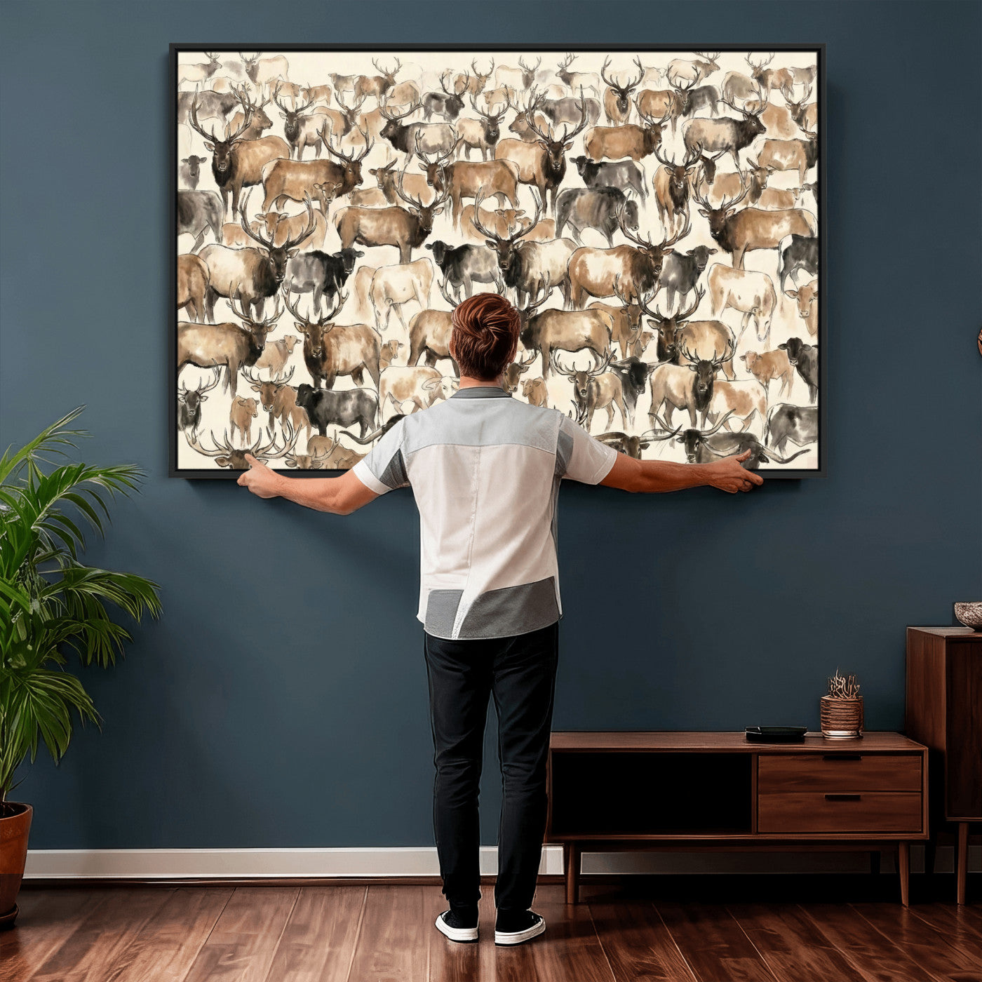 24374881-MGV-CV-36X24 - Farmhouse Animals Wall Art Canvas Print - Abstract Farm Animal Drawing Mid-Century Wall Art for Cabin Decor