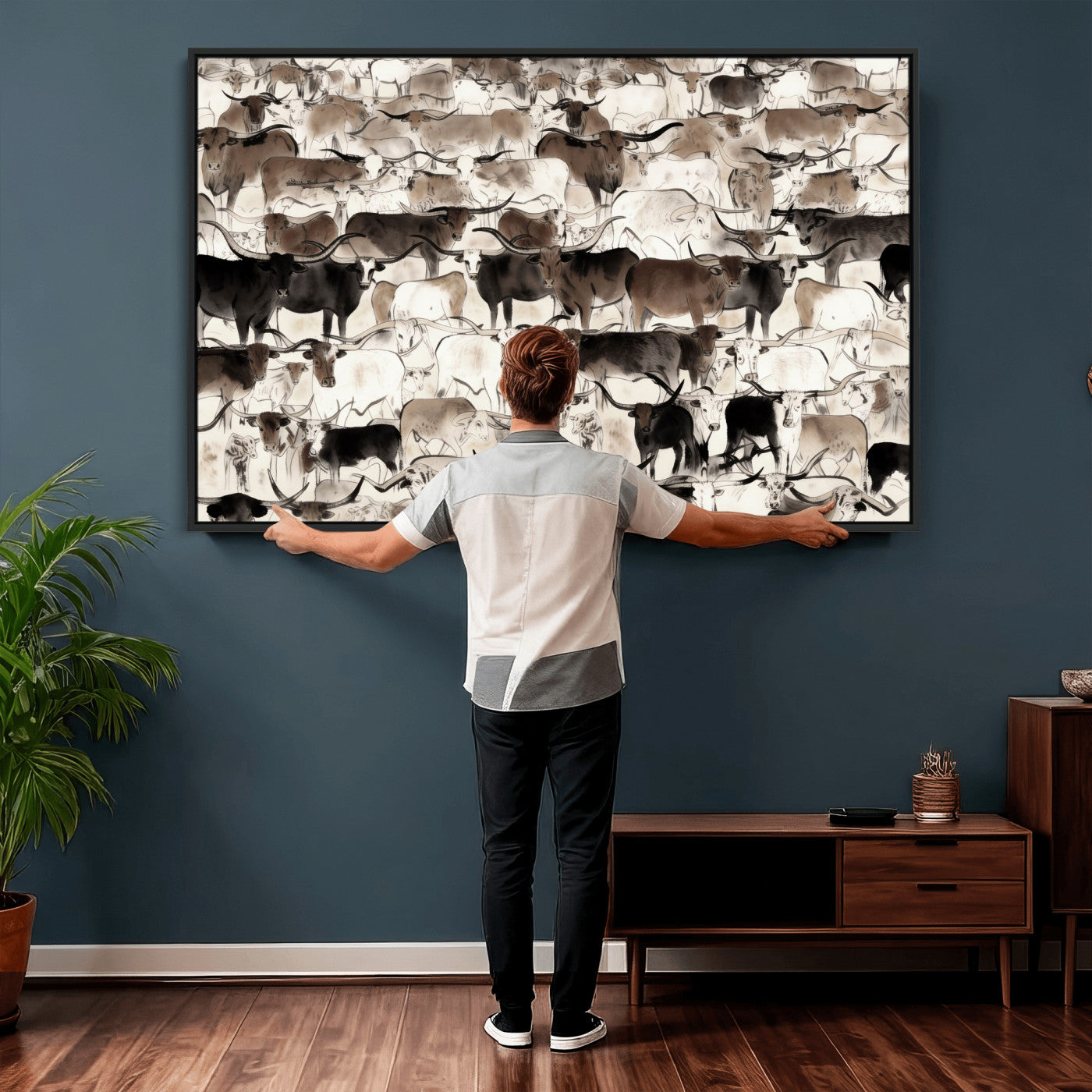 46084312-MGV-CV-36X24 - Farmhouse Animals Wall Art Canvas Print - Abstract Farm Animal Drawing Mid-Century Wall Art for Cabin Decor