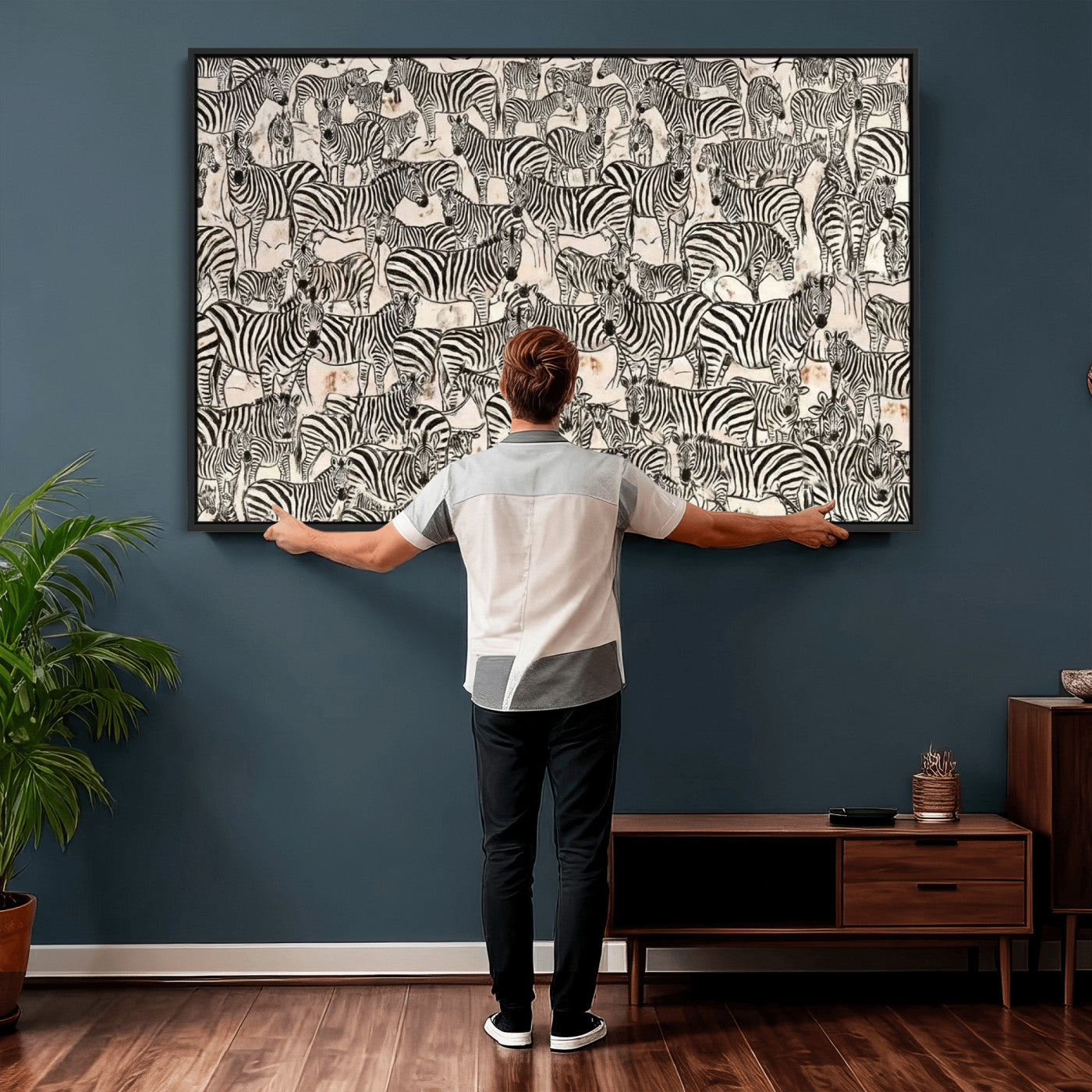76453377-MGV-CV-36X24 - Farmhouse Animals Wall Art Canvas Print - Abstract Farm Animal Drawing Mid-Century Wall Art for Cabin Decor