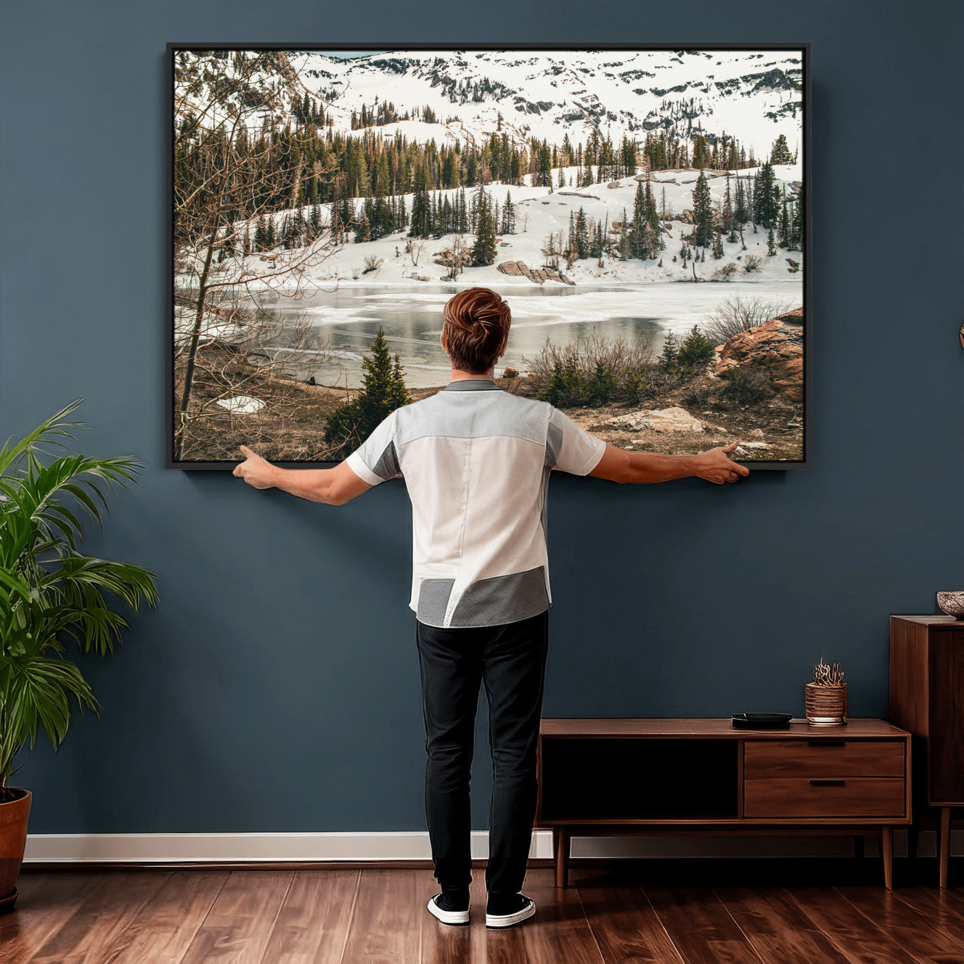 10336249-MGV-CV-36X24 - Snowy Mountain Landscape Wall Art Canvas Print, Alpine Pine Forest Winter Nature Wall Decor for Living Room and Office