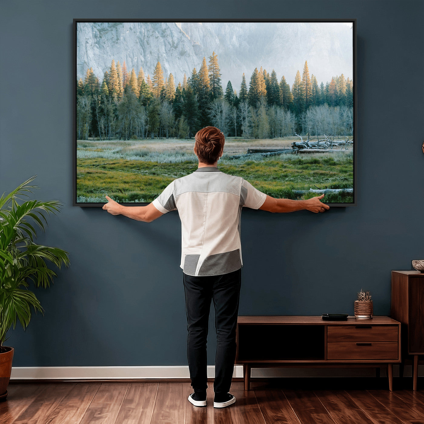 95548744-MGV-CV-36X24 - Forest Meadow Wall Art Canvas Print, Pine Tree Landscape Nature Artwork, Mountain Valley Scenic Photography, Calm Wilderness Wall Decor