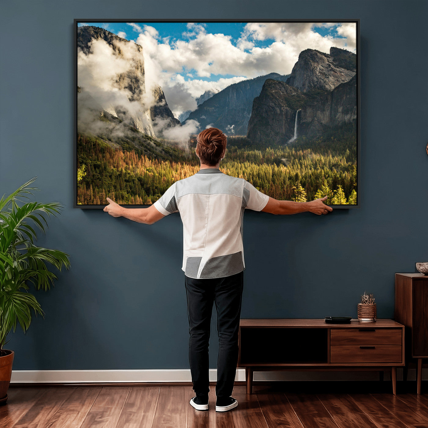 18271001-MGV-CV-36X24 - Yosemite Valley River Landscape Wall Art Canvas Print, Granite Cliffs Forest River Canvas Print, California National Park Moody Scenic Art Printi