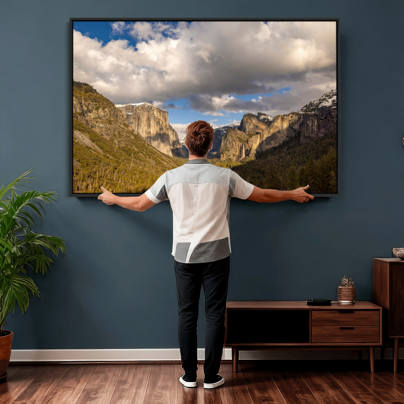 51451302-MGV-CV-36X24 - Yosemite Valley Mountain Landscape Wall Art Canvas Print, Granite Cliff Forest Valley Canvas Print, California National Park Scenic Art Printing