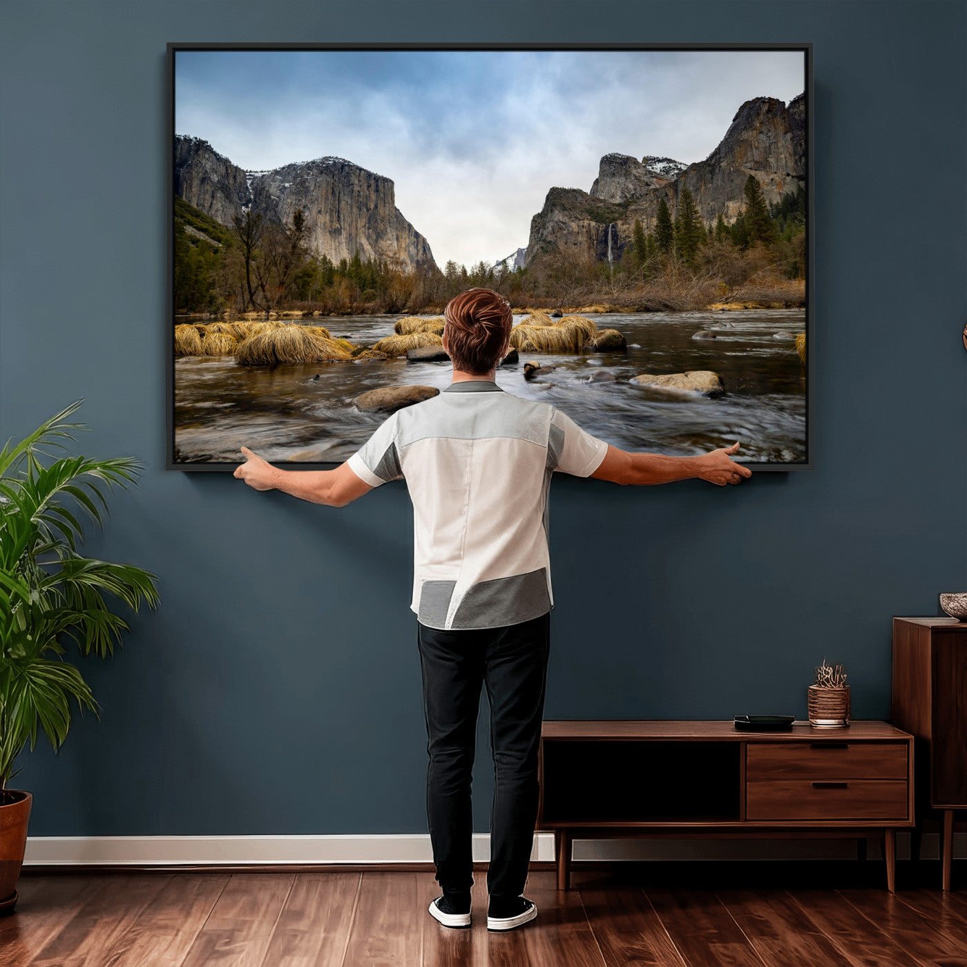20458404-MGV-CV-36X24 - Yosemite Valley Mountain Landscape Wall Art Canvas Print, Granite Cliff Forest Valley Canvas Print, California National Park Scenic Art Printing