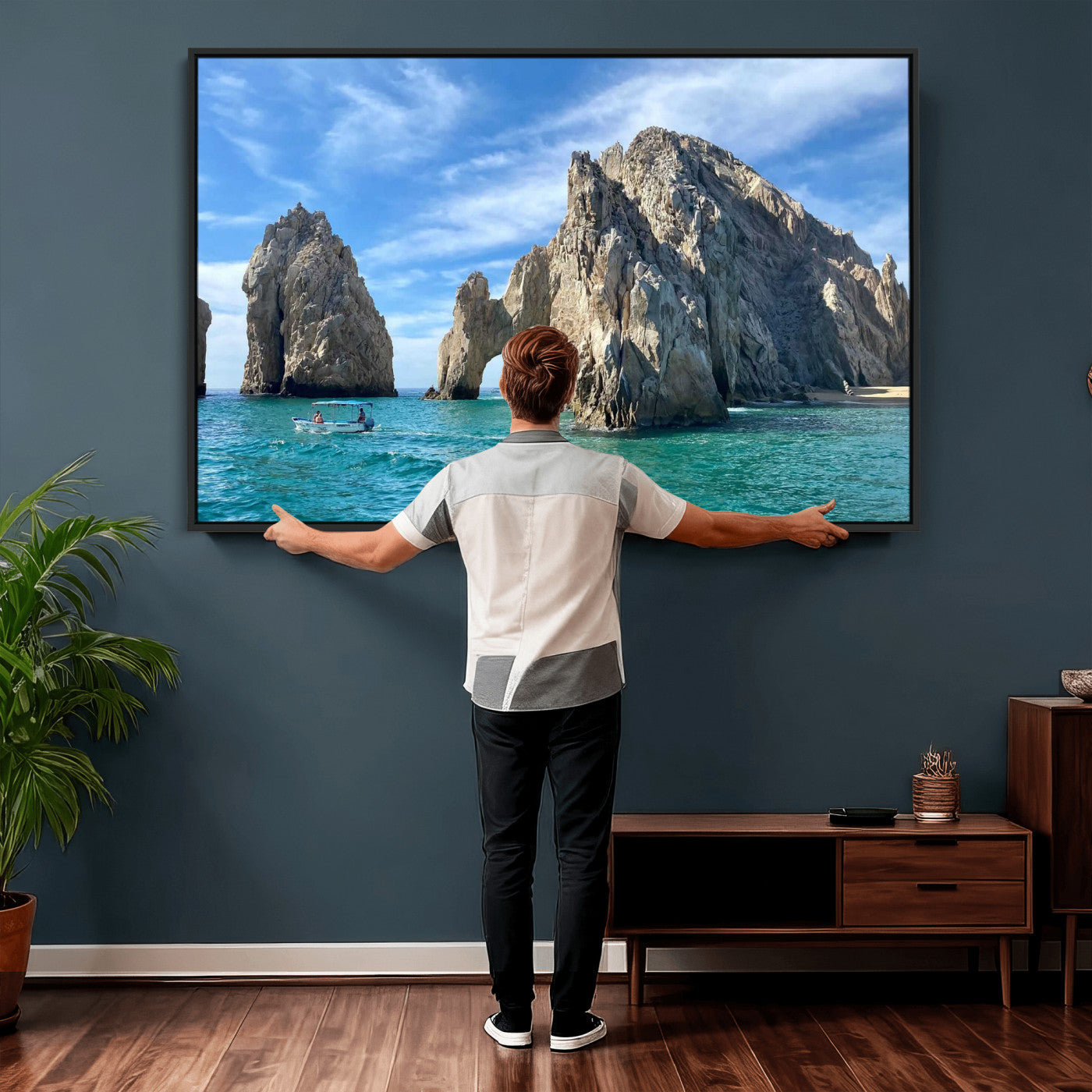 20946478-MGV-CV-36X24 - El Arco Cabo San Lucas Ocean Arch Wall Art Canvas Print, Baja California Rock Arch Seascape Canvas Print, Mexico Coastal Landmark Scenic Art Printing