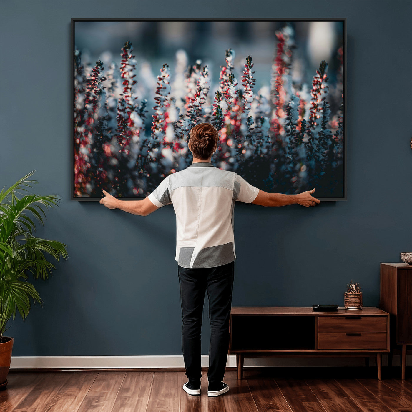 82063935-MGV-CV-36X24 - Winter Heather Wall Art Canvas Print, Frosted Floral Nature Art, Moody Botanical Wall Decor