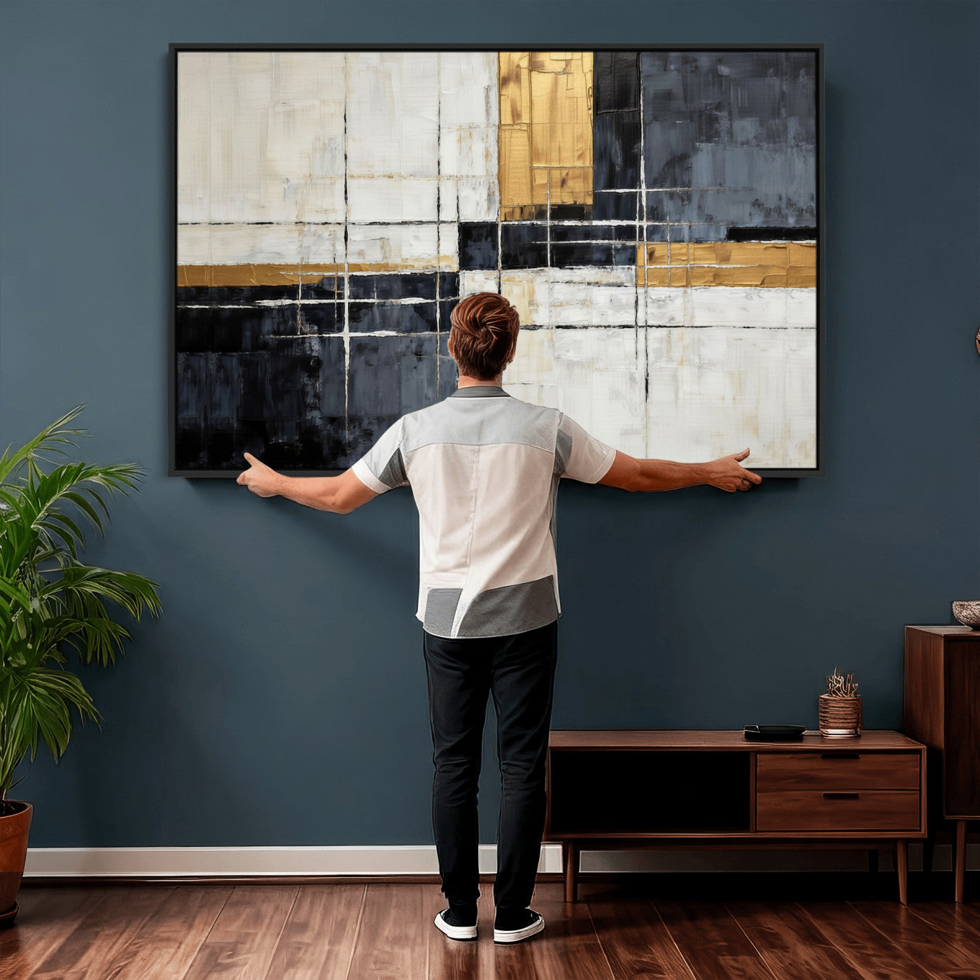 78975677-MGV-CV-36X24 - Gold Abstract Wall Art Canvas Print, Modern Luxury Geometric Painting Wall Decor for Living Room and Office