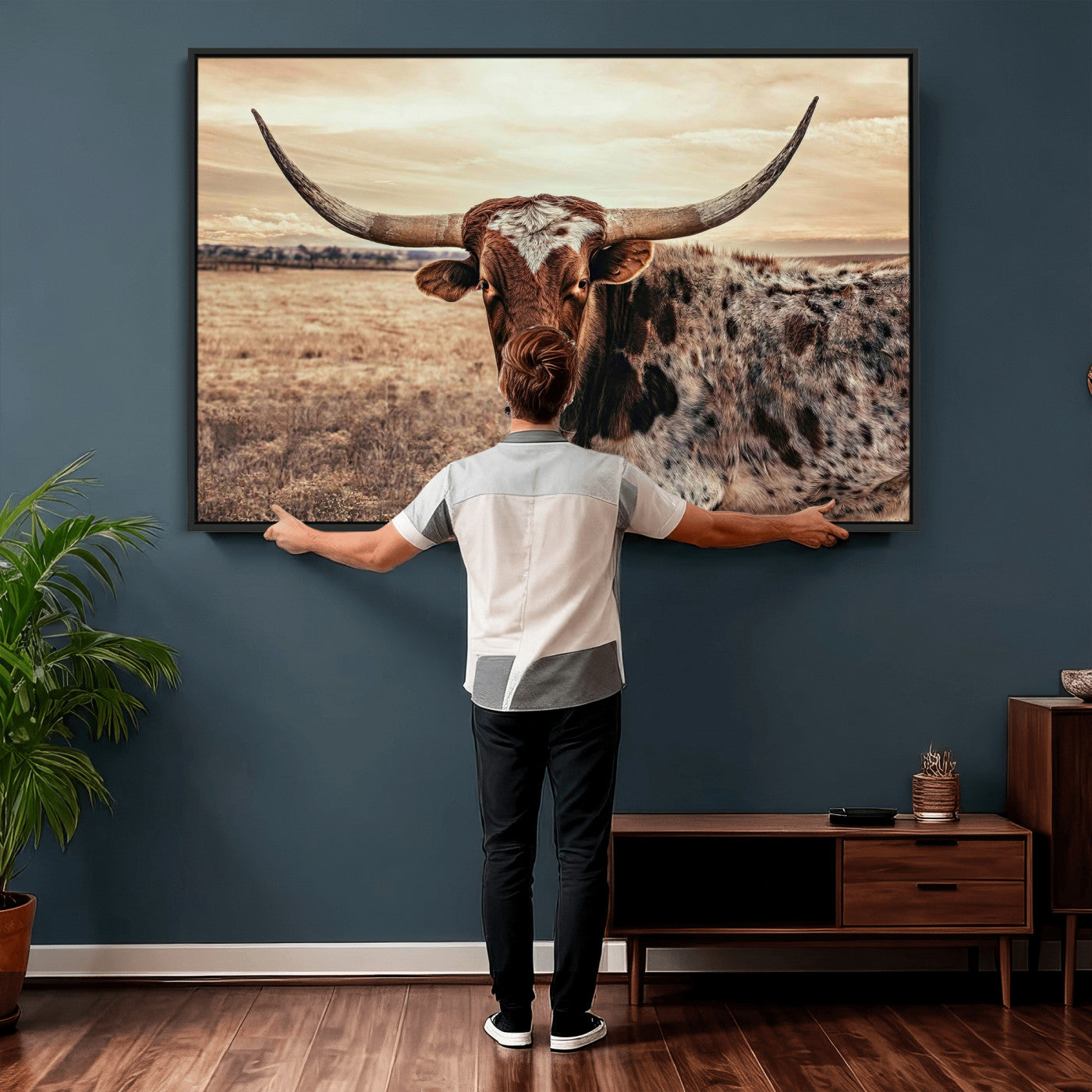 55805825-MGV-CV-36X24 - Texas Longhorn Wall Art Canvas Print – Western Cattle Ranch Artwork for Rustic Farmhouse Decor