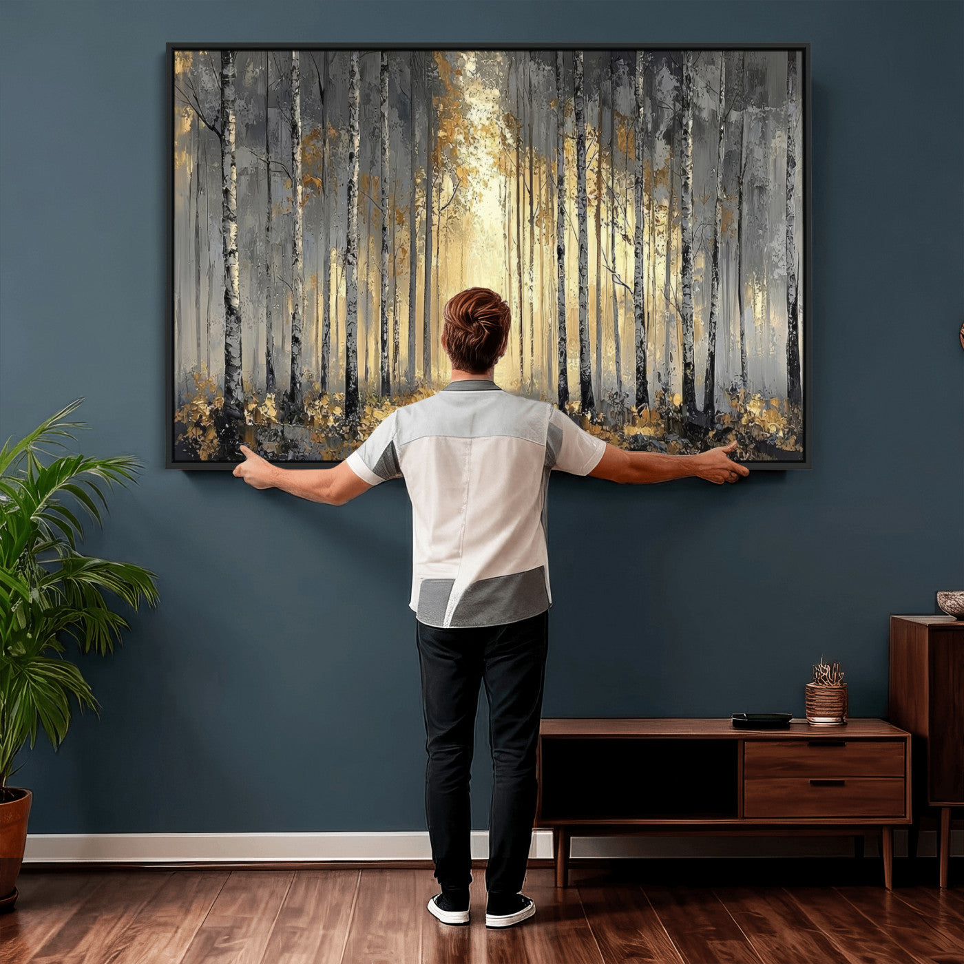 41017042-MGV-CV-36X24 - Abstract Birch Forest Wall Art Canvas Print – Modern Neutral Woodland Landscape Artwork for Living Room Decor