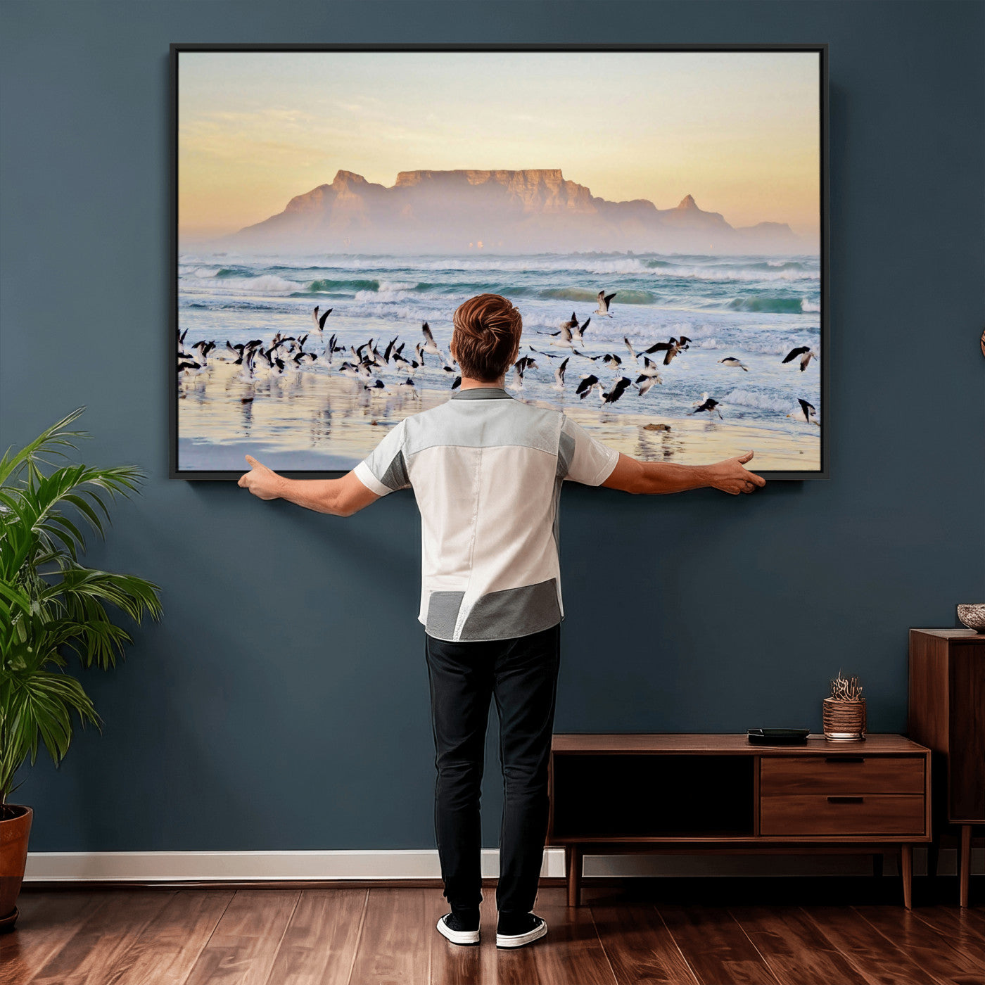 78989362-MGV-CV-36X24 - Seagulls Over Ocean Wall Art Canvas Print – Coastal Beach Landscape Artwork for Living Room Decor