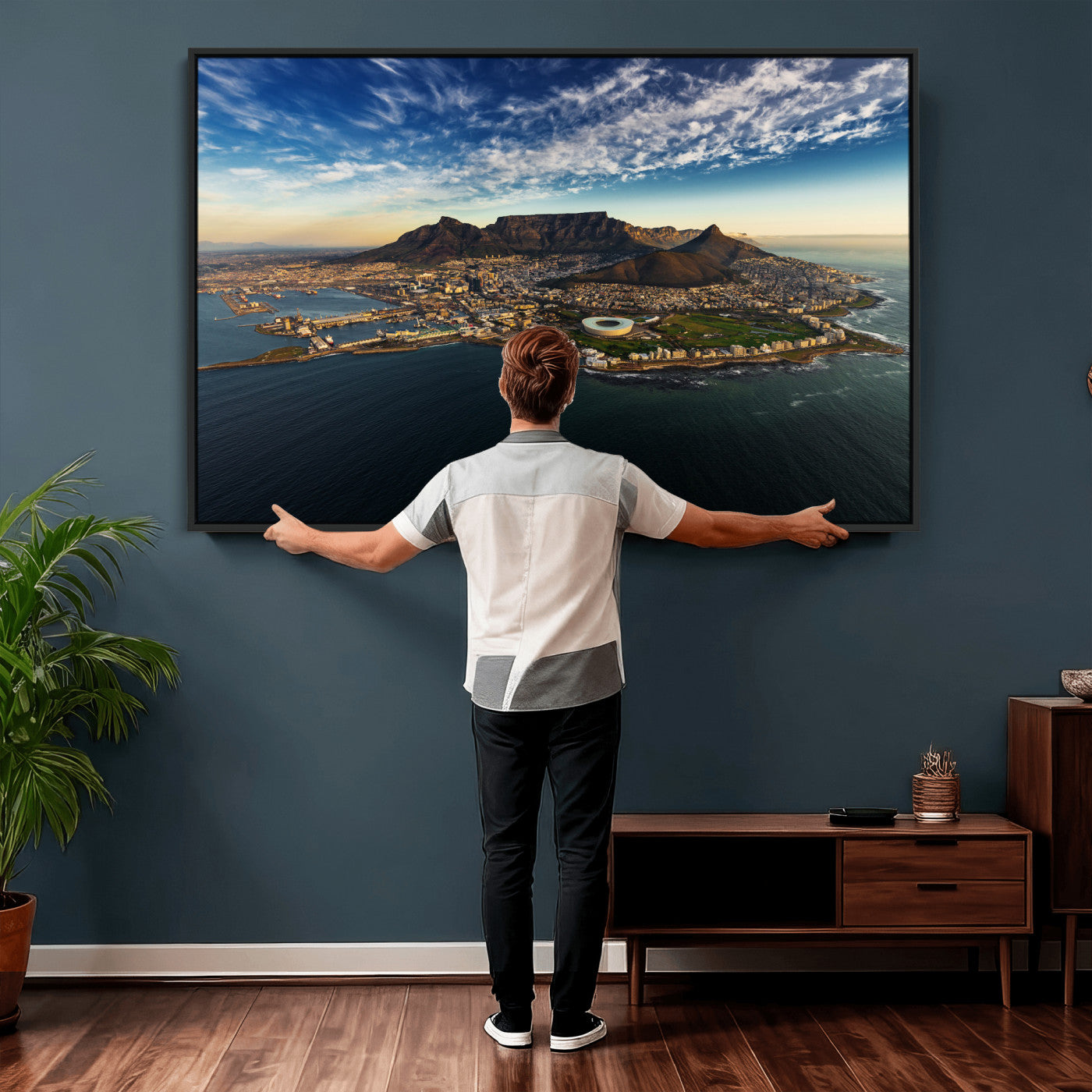 14654591-MGV-CV-36X24 - Cape Town Skyline Wall Art Canvas Print – Table Mountain Coastal Cityscape Artwork for Modern Office Decor