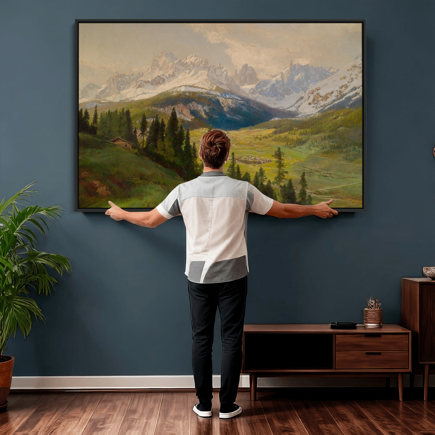 23120262-MGV-CV-36X24 - Konrad Petrides Sexten Village Canvas Print, Alpine Mountain Valley Painting, Dolomites Landscape Art