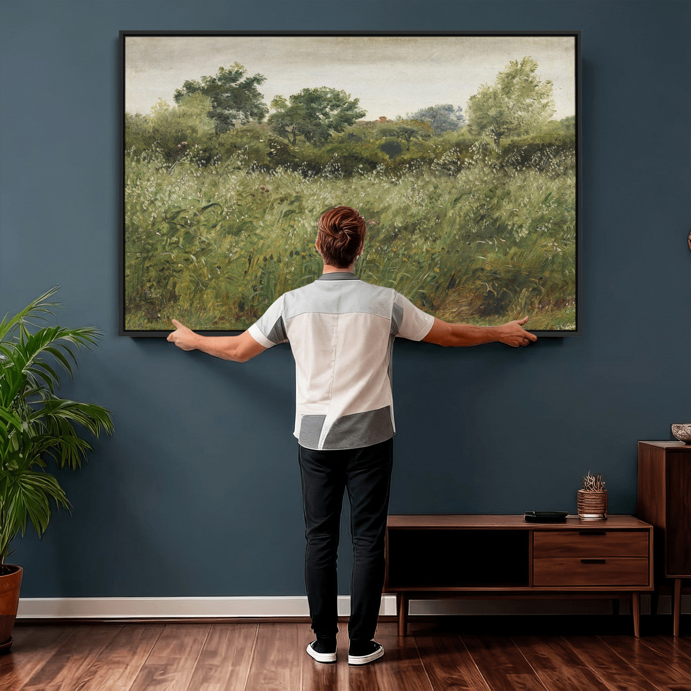 92328261-MGV-CV-36X24 - Wildflower Meadow Canvas Wall Art, Impressionist Overgrown Field Painting Print, Vintage Green Nature Decor, Cottagecore Botanical Art, Living Room Print