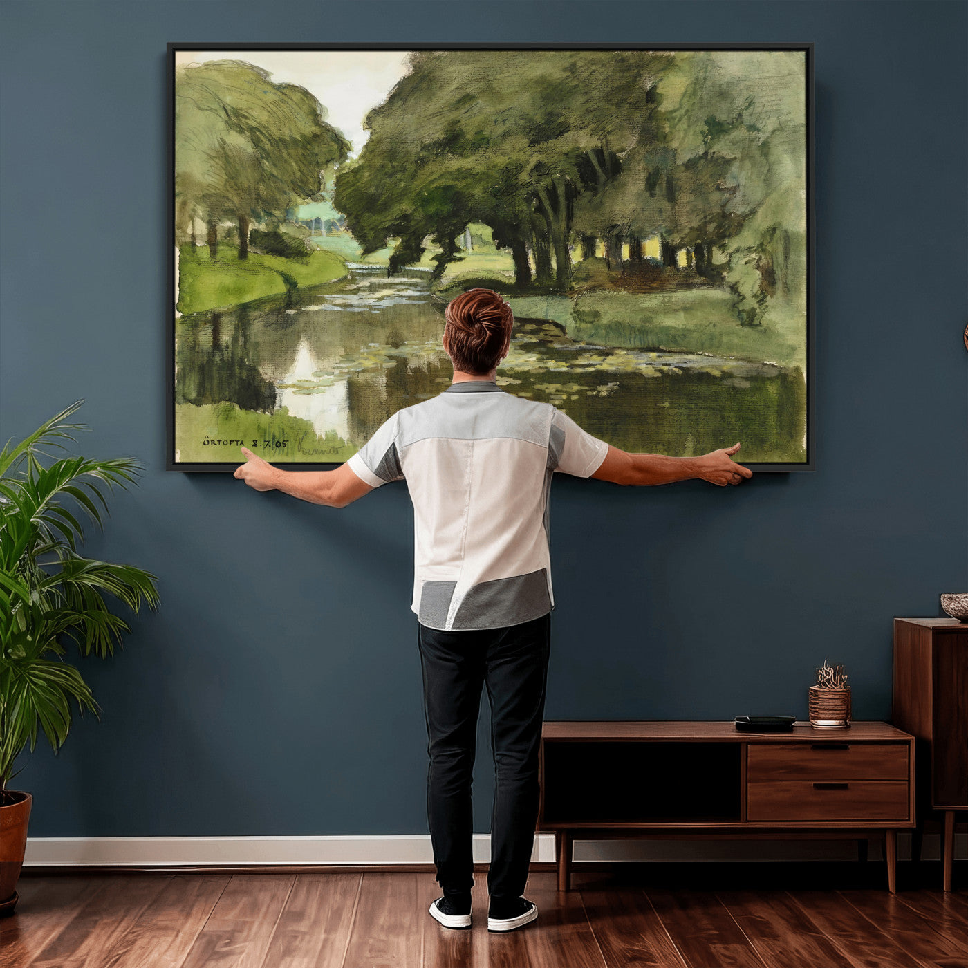 54446767-MGV-CV-36X24 - Anders Zorn Watercolor Canvas Print, Örtofta 1905 Swedish River Landscape, Impressionist Nature Art, Scandinavian Wall Decor, Plein Air Painting Print