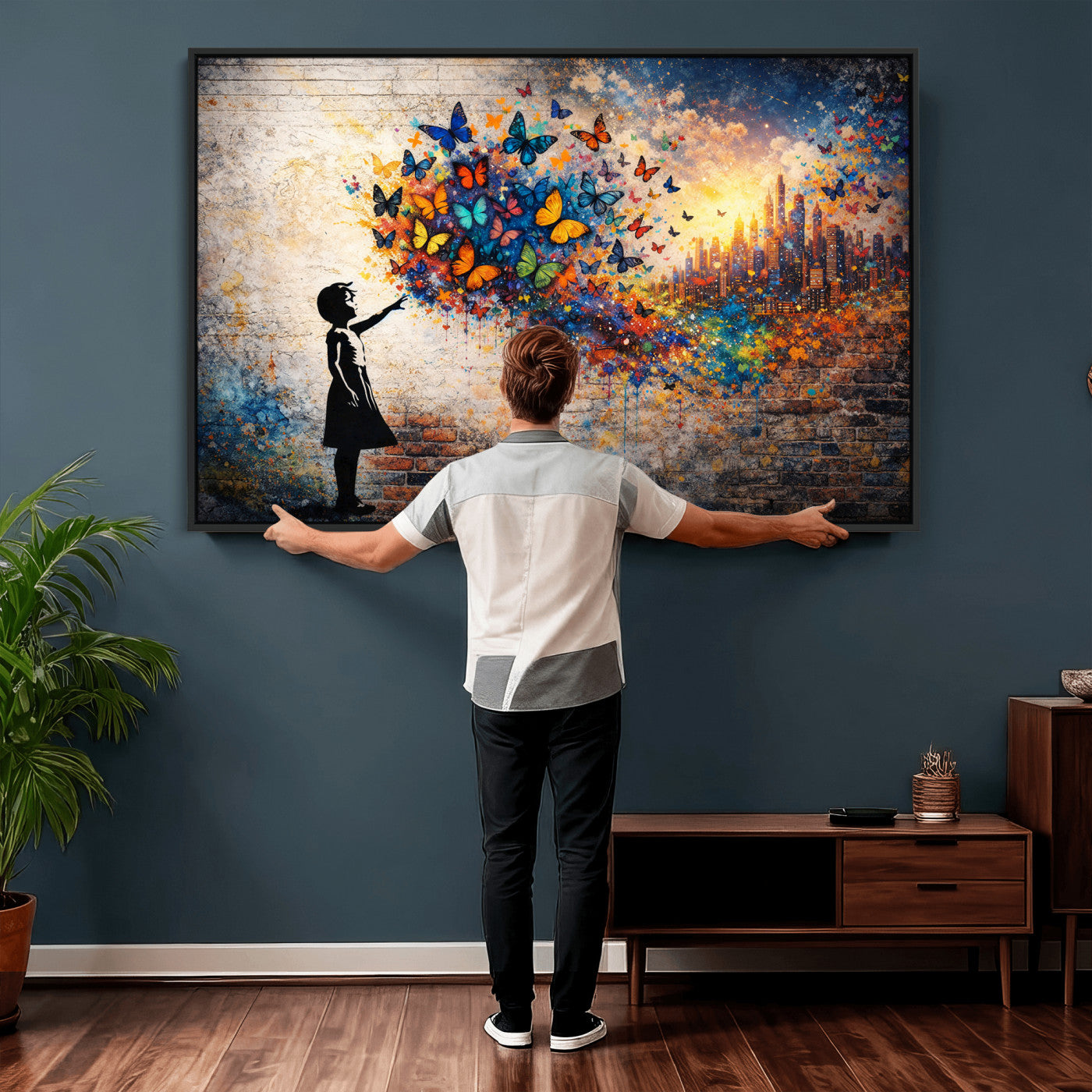 21540821-MGV-CV-36X24 - Banksy Girl Wall Art Canvas Print for Living Room Decor