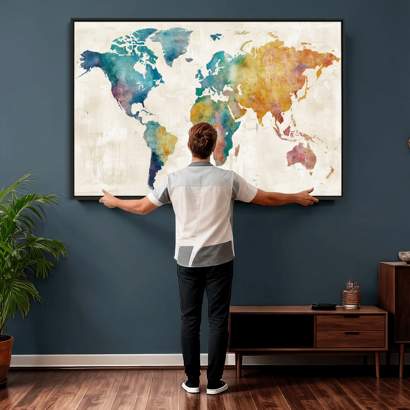 56556018-MGV-CV-36X24 - Watercolor World Map Canvas Wall Art Print – Abstract Colorful Travel Wall Decor