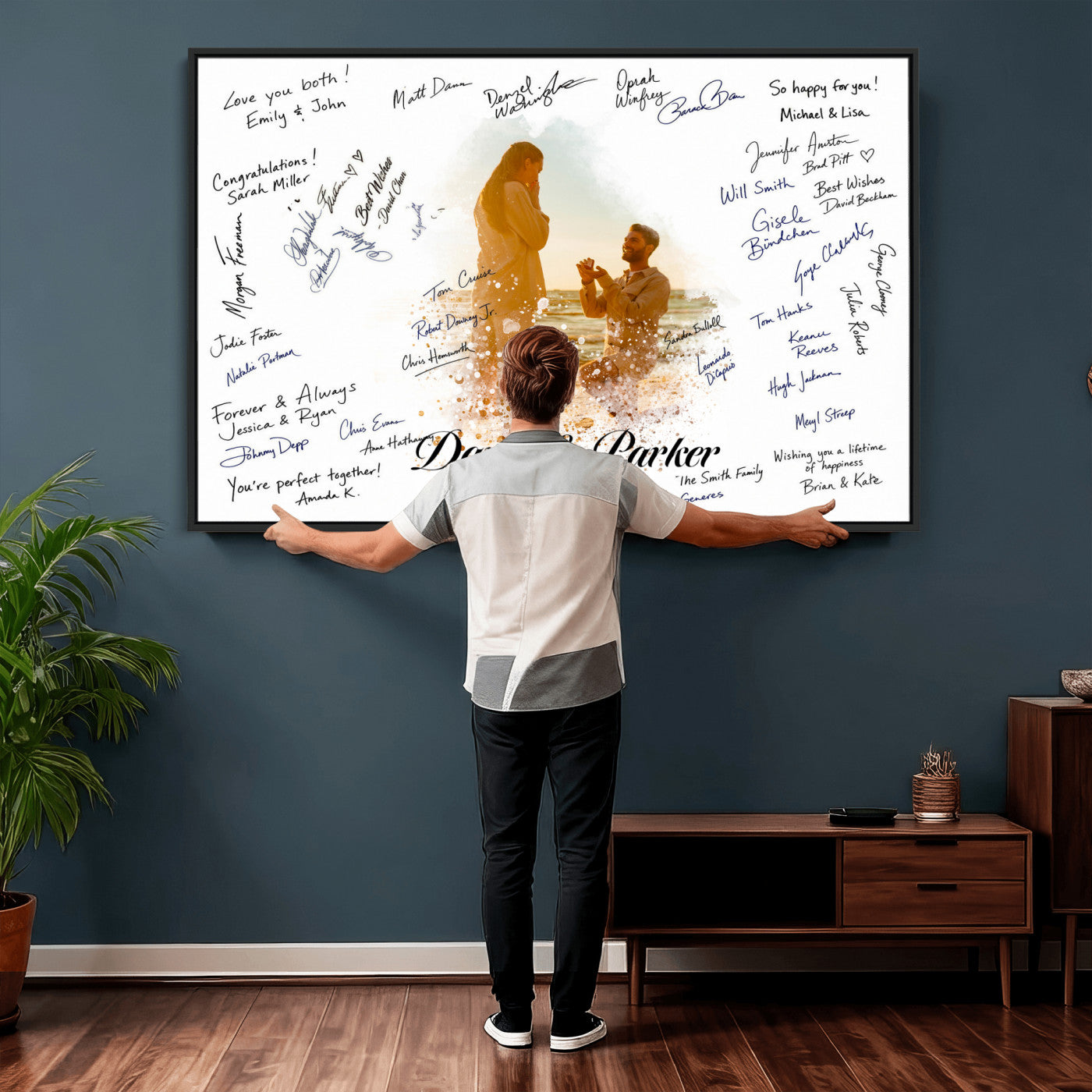 75692697-MGV-CV-36X24 - Wedding Guest Book Alternative Wall Art Canvas Print, Personalized Wedding Signature Poster, Custom Couple Photo Guestbook Canvas, Bridal Shower Reception Decor