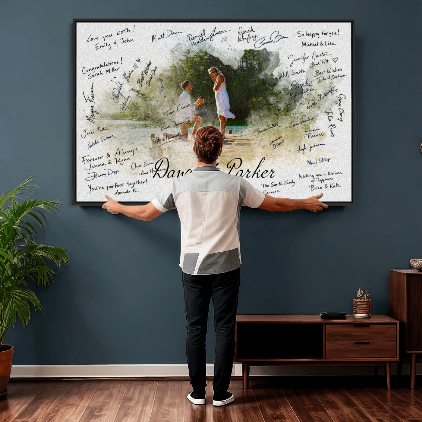 14326128-MGV-CV-36X24 - Wedding Guest Book Alternative Wall Art Canvas Print, Personalized Wedding Signature Poster, Custom Couple Photo Guestbook Canvas, Bridal Shower Reception Decor