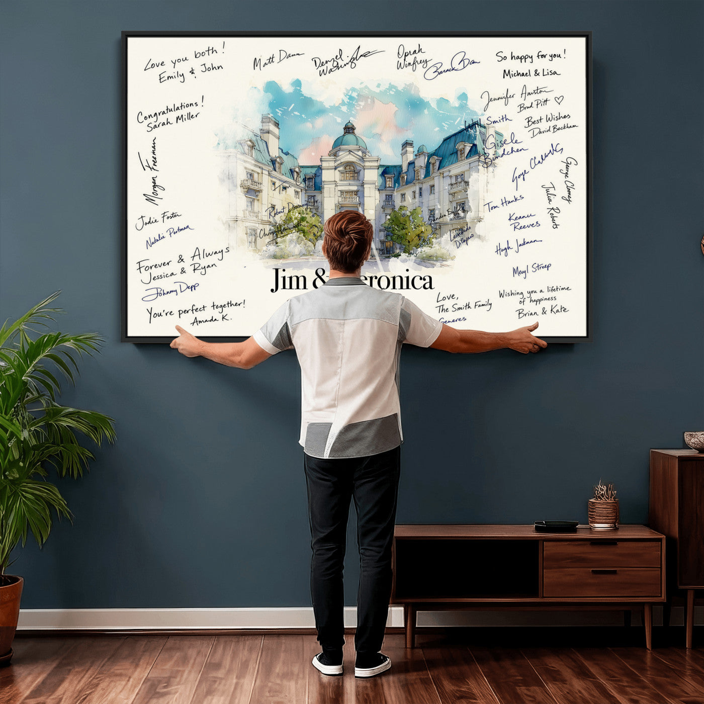 92760374-MGV-CV-36X24 - Wedding Guest Book Alternative Wall Art Canvas Print, Personalized Wedding Signature Poster, Custom Couple Photo Guestbook Canvas