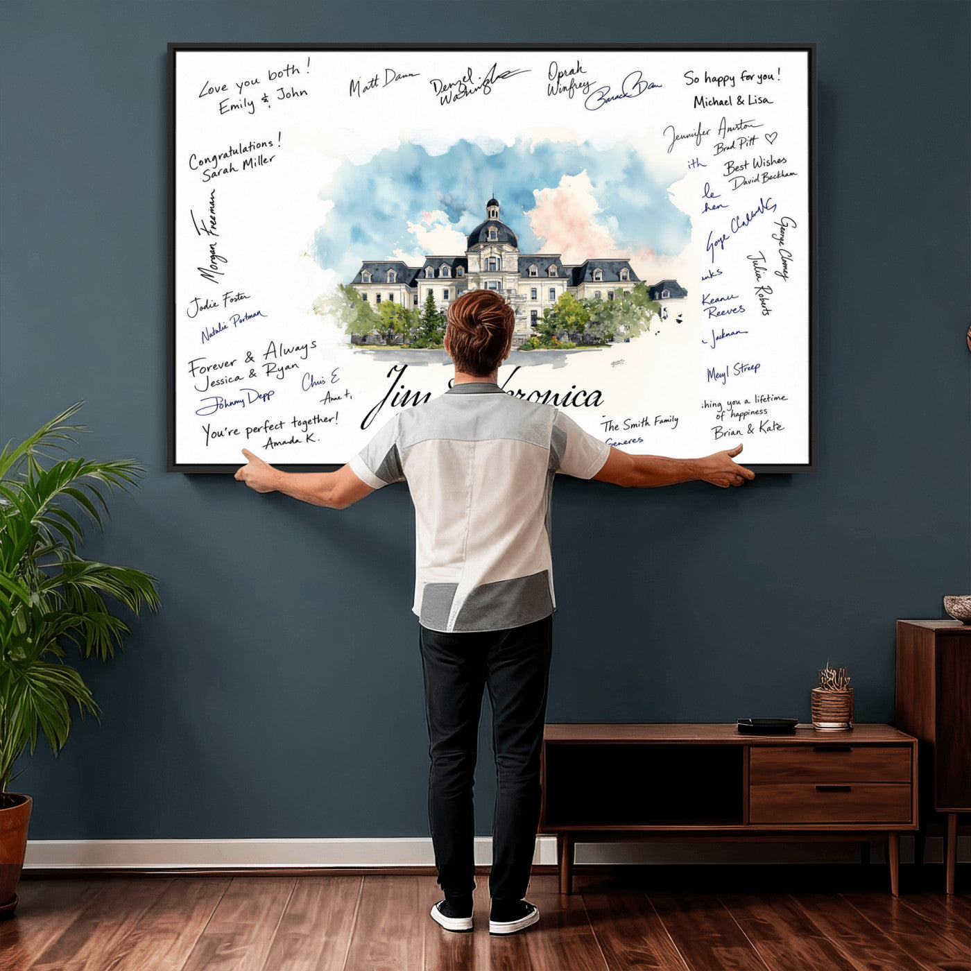 38232057-MGV-CV-36X24 - Wedding Guest Book Alternative Wall Art Canvas Print, Personalized Wedding Signature Poster, Custom Couple Photo Guestbook Canvas