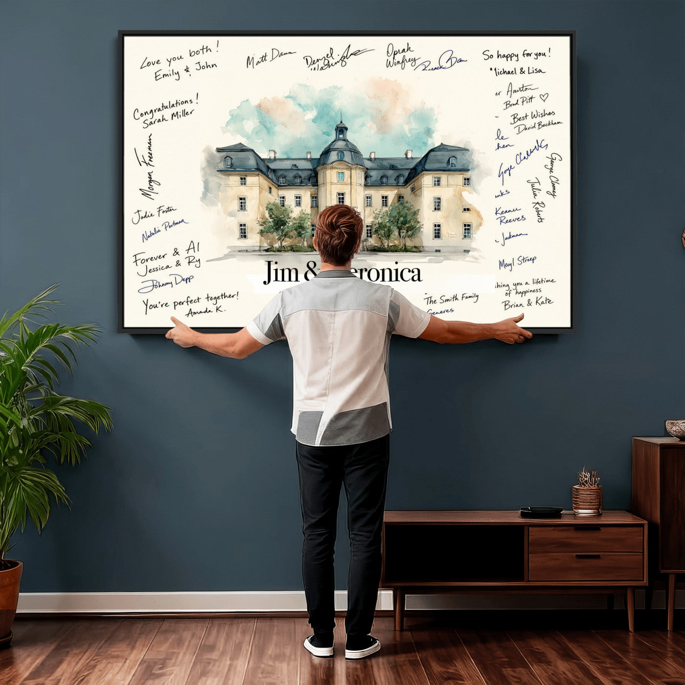13409147-MGV-CV-36X24 - Wedding Guest Book Alternative Wall Art Canvas Print, Personalized Wedding Signature Poster, Custom Couple Photo Guestbook Canvas