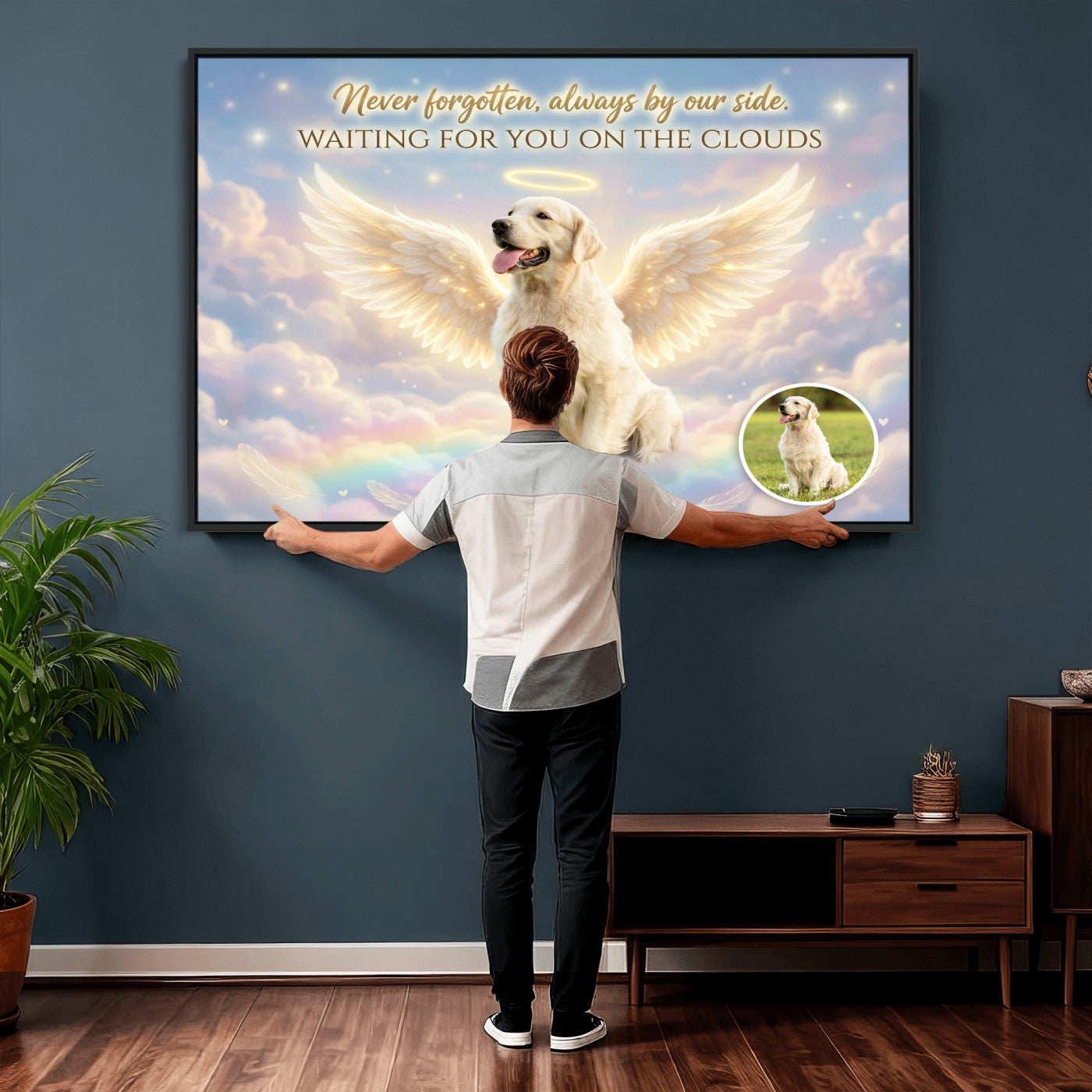 89664149-MGV-CV-36X24 - Pet Memorial Wall Art Canvas Print, Custom Dog Memorial Portrait, Personalized Angel Pet Loss Gift, Angel Wings Puppy Print