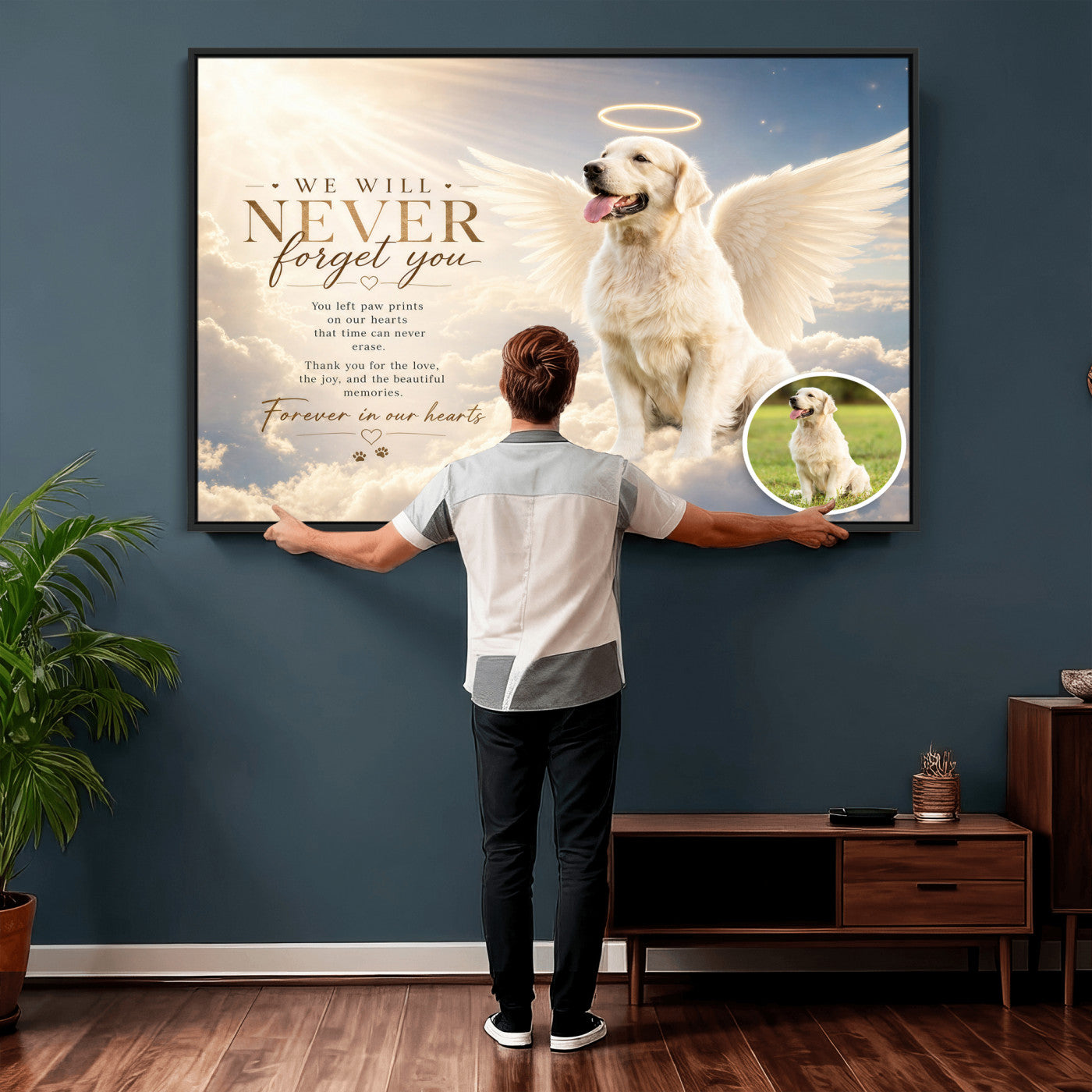 60312671-MGV-CV-36X24 - Pet Memorial Wall Art Canvas Print, Custom Dog Memorial Portrait, Personalized Angel Pet Loss Gift, Angel Wings Puppy Print
