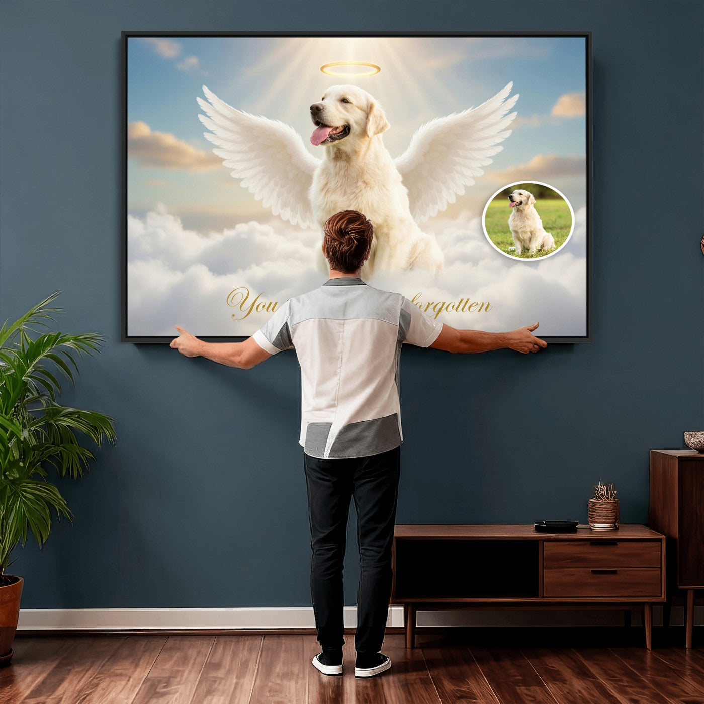 59821082-MGV-CV-36X24 - Pet Memorial Wall Art Canvas Print, Custom Dog Memorial Portrait, Personalized Angel Pet Loss Gift, Angel Wings Puppy Print