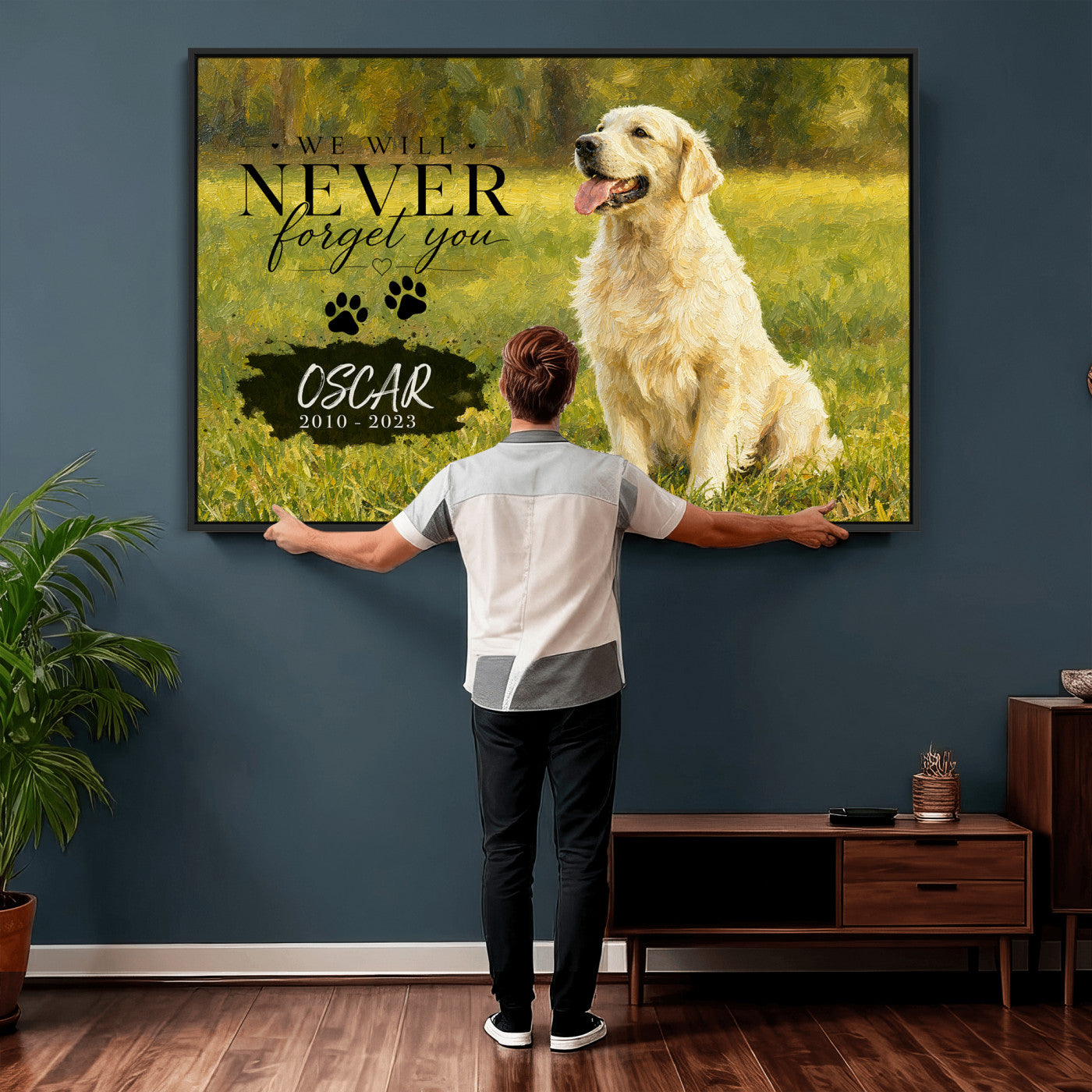 38460512P2-MGV-CV-36X24 - Pet Memorial Wall Art Canvas Print, Custom Dog Memorial Portrait, Personalized Angel Pet Loss Gift, Angel Wings Puppy Print